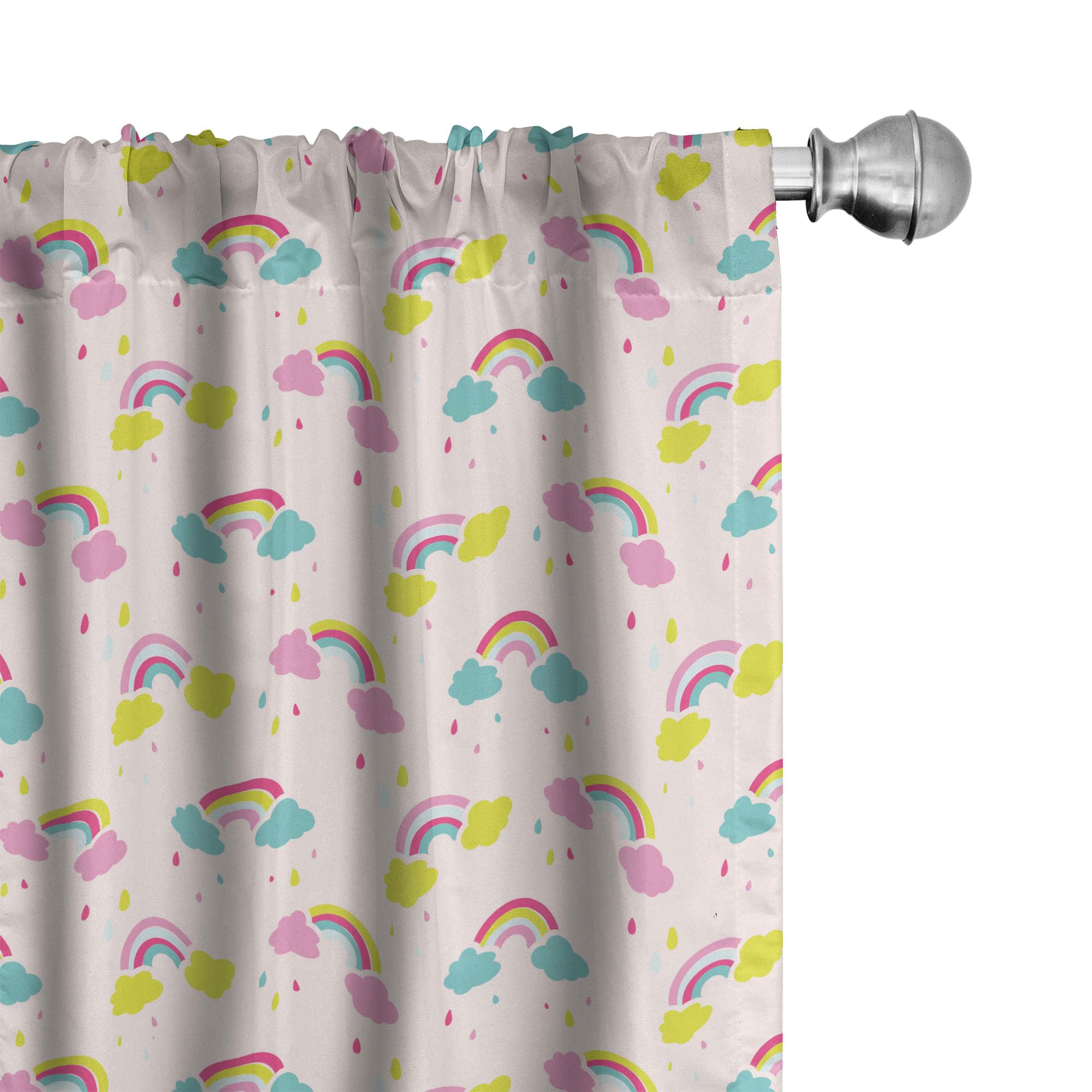 Ambesonne Pastel Rainbow Cloud Window Curtains - Lightweight 2-Panel Set with Rod Pocket, 28