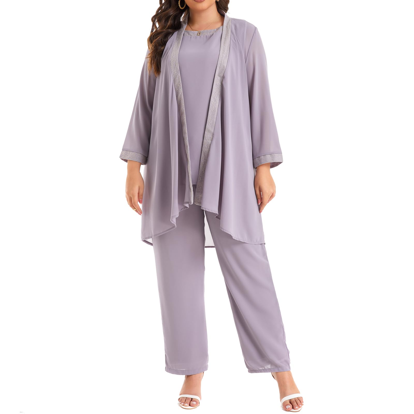 Plus Size Women's 3-Piece Wedding Pant Suit Set for Mother of The Bride/Groom - Formal Evening Party Outfit for Weddings, Receptions & Special Occasions