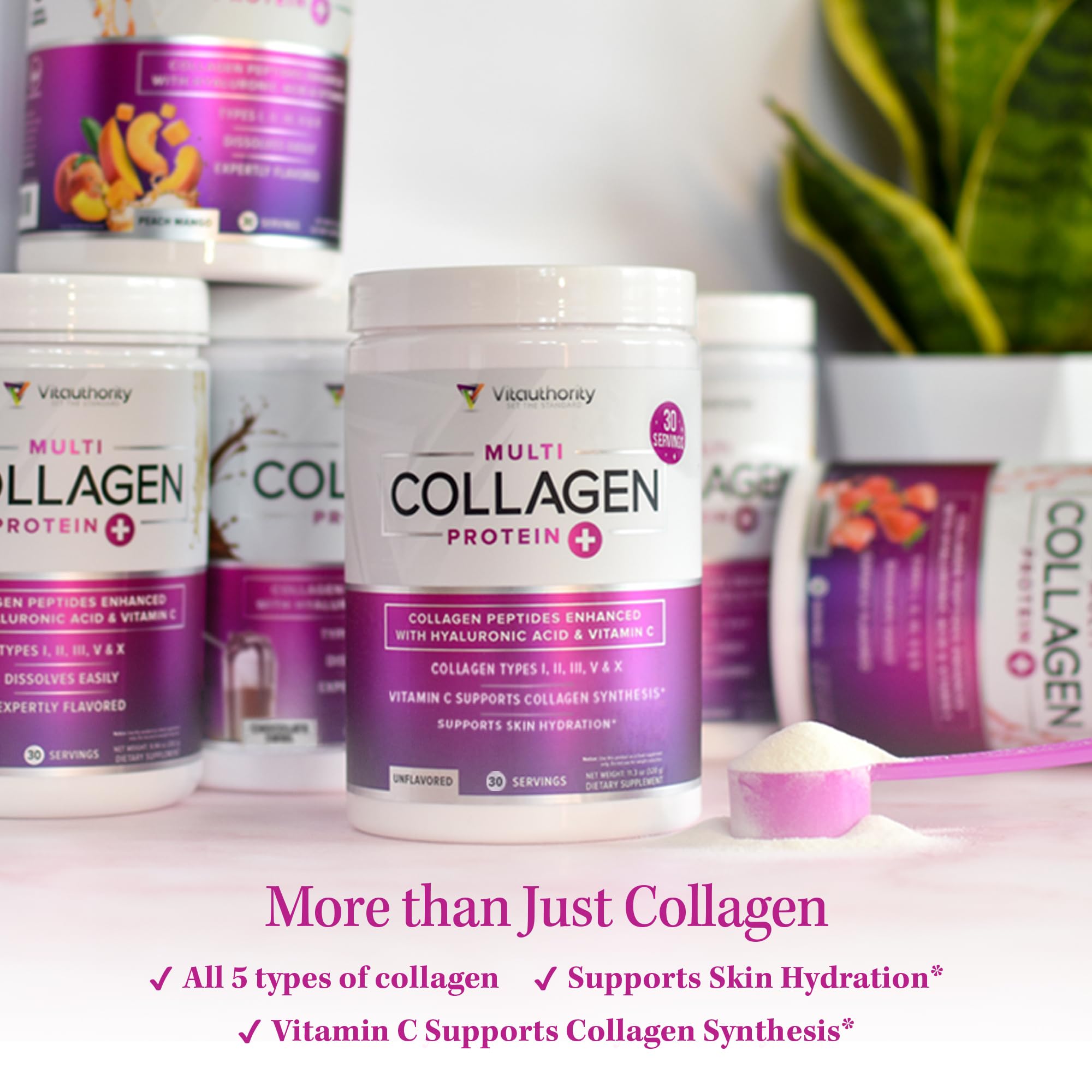 Premium Grass-Fed Hydrolyzed Multi Collagen Peptides Powder - Unflavored Collagen Supplement for Women & Men with Hyaluronic Acid & Vitamin C | Supports Hair, Skin & Nail Health | 30 Servings | Perfect for Smoothies, Coffee & Daily Wellness Routine