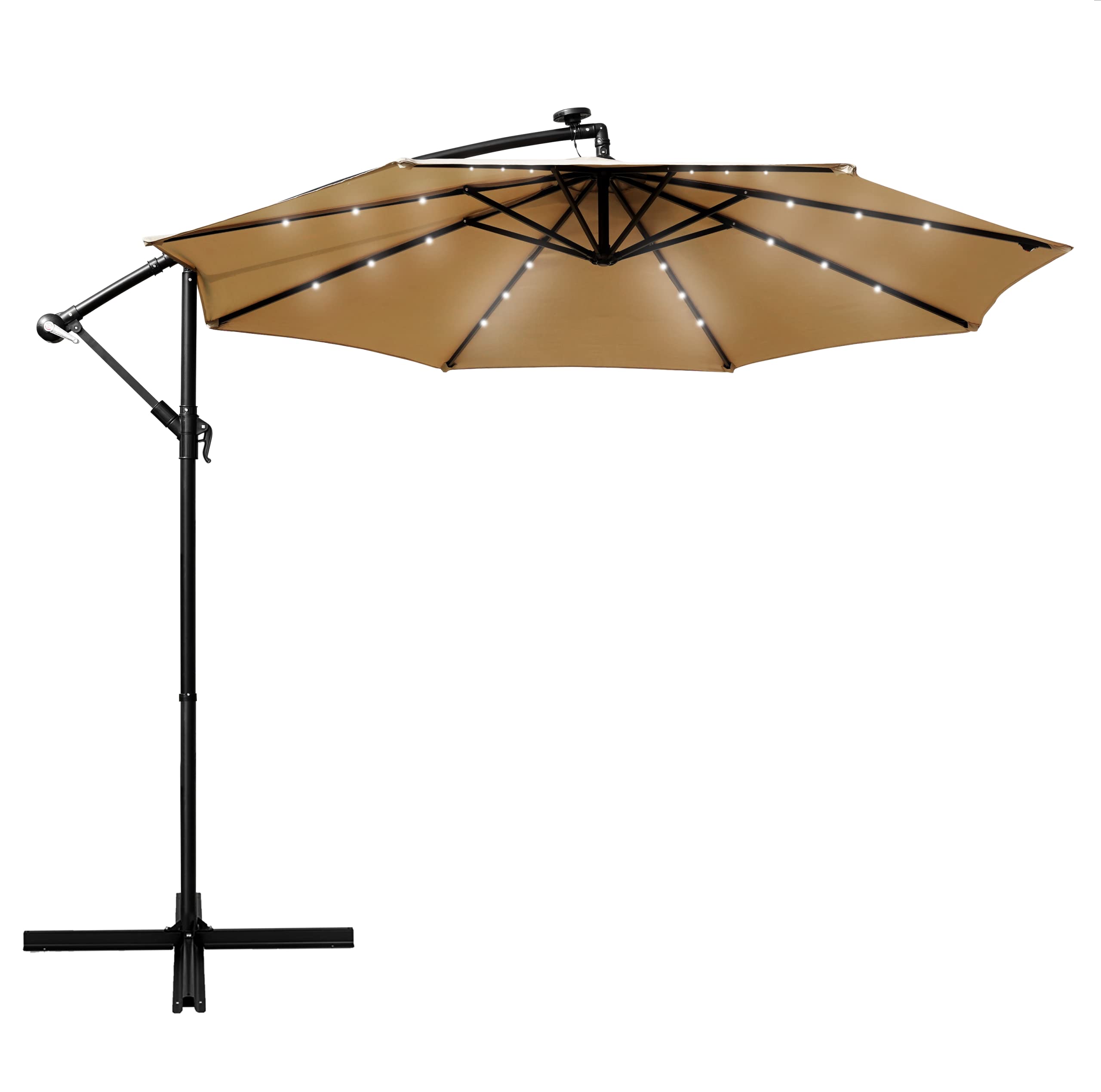 LeisureMod Willry 10 Ft Modern Outdoor Offset Cantilever Hanging Patio Umbrella with Solar Powered LED Lights - Perfect for Poolside, Backyard, and Patio Relaxation