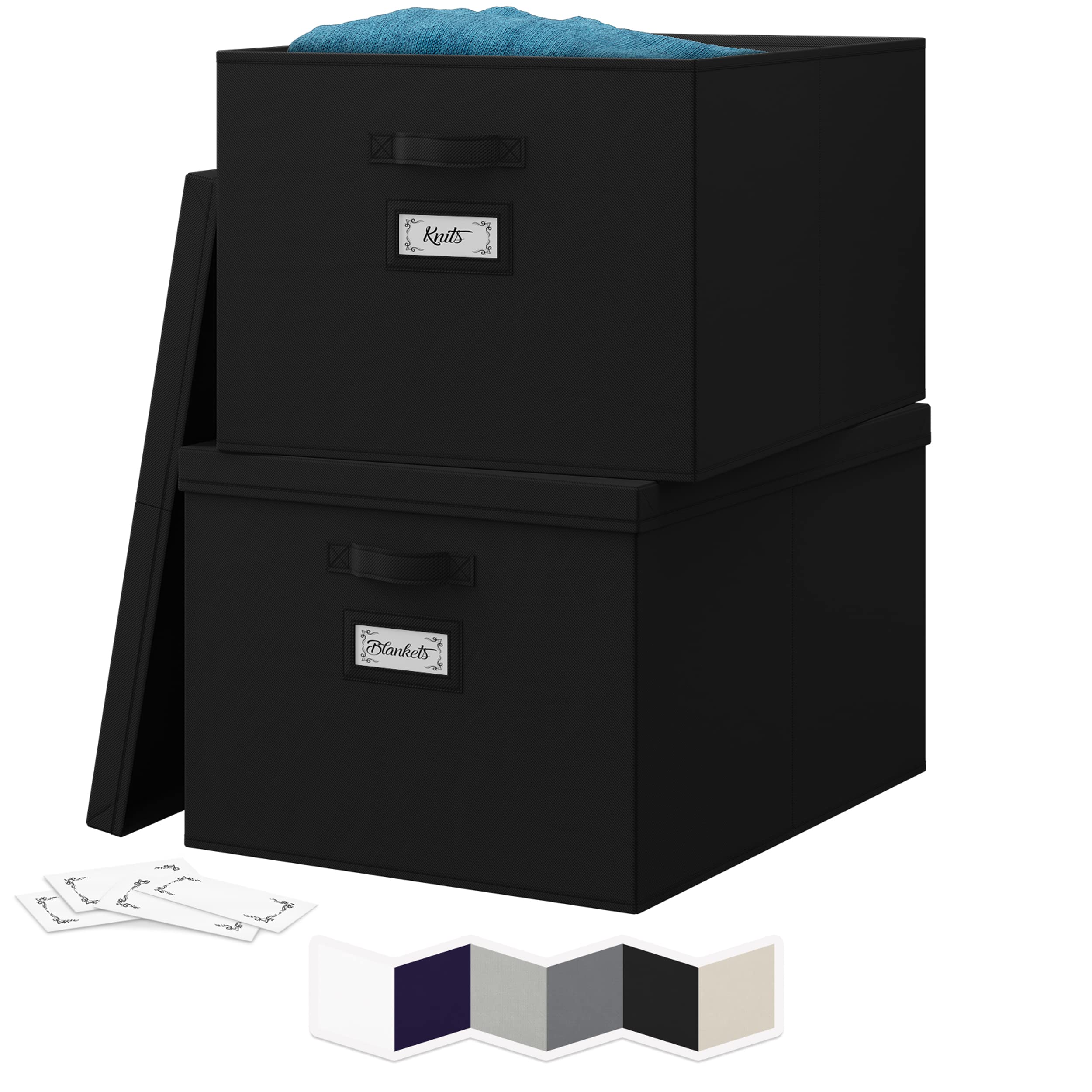 Extra Large Storage Bins with Lids (Set of 2) - 84 QT Heavy Duty Fabric Storage Containers with Removable Lids, Labels & Dual Handles - Perfect for Organizing Toys, Clothes, Blankets, Photos & Seasonal Items - Ideal for Home, Closet, Nursery & Garage Storage (Black)