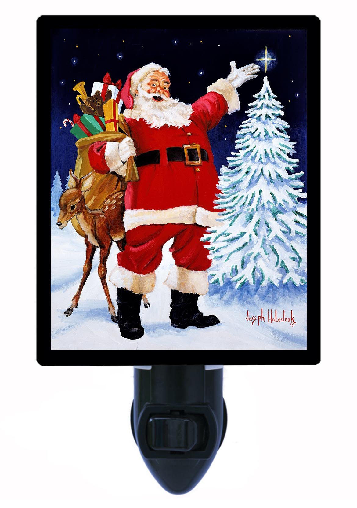 Christmas Santa and Reindeer LED Night Light - Star Bright Plug-in Night Light for Kids Room, Nursery, Holiday Decor - Perfect for Bedtime, Christmas Decorations & Festive Ambiance