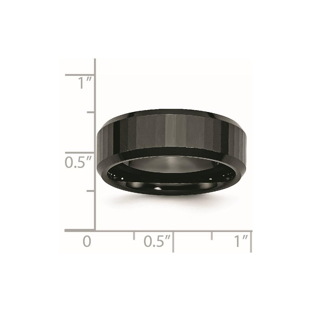 Black Faceted 8mm Polished Ceramic Beveled Edge Band Ring for Men & Women - Diamond2Deal Elegant Wedding, Engagement & Fashion Jewelry