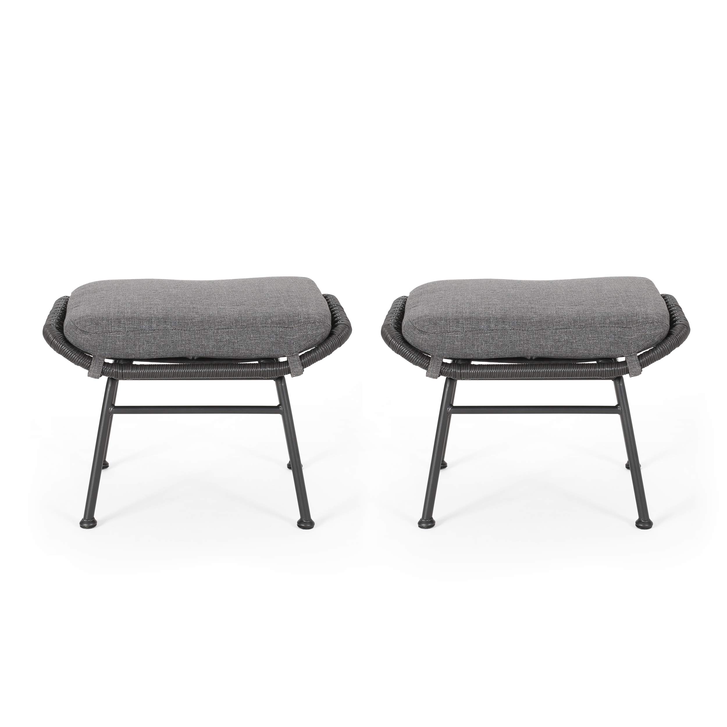 Modern Boho Wicker Ottoman Set of 2 - Gray, Dark Gray & Black - Outdoor Patio Furniture for Lounge, Garden, or Poolside Decor - GDFStudio by Great Deal Furniture