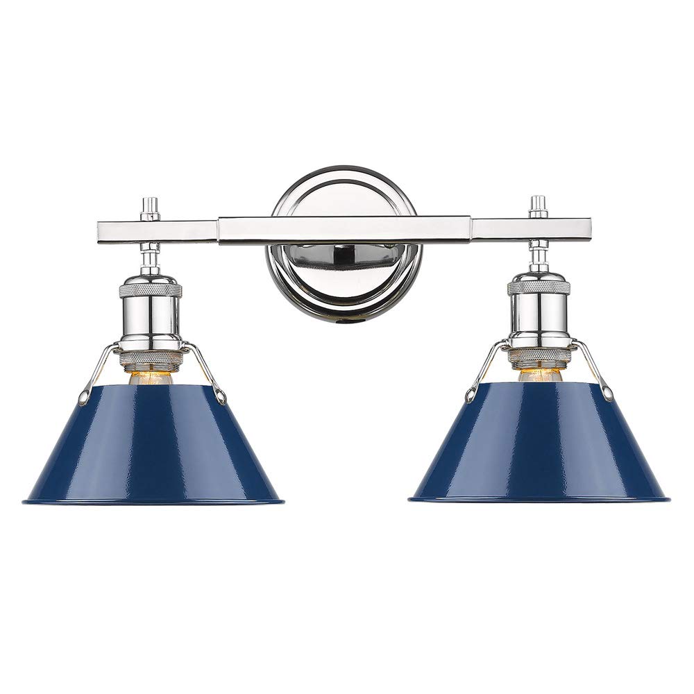 Golden Lighting 3306-BA2 CH-NVY Orwell Bath Vanity Light Fixture - Chrome Finish with Navy Blue Shade - Modern Bathroom Lighting for Vanity, Mirror, or Sink Area - Perfect for Home, Apartment, or Hotel Bathroom Decor