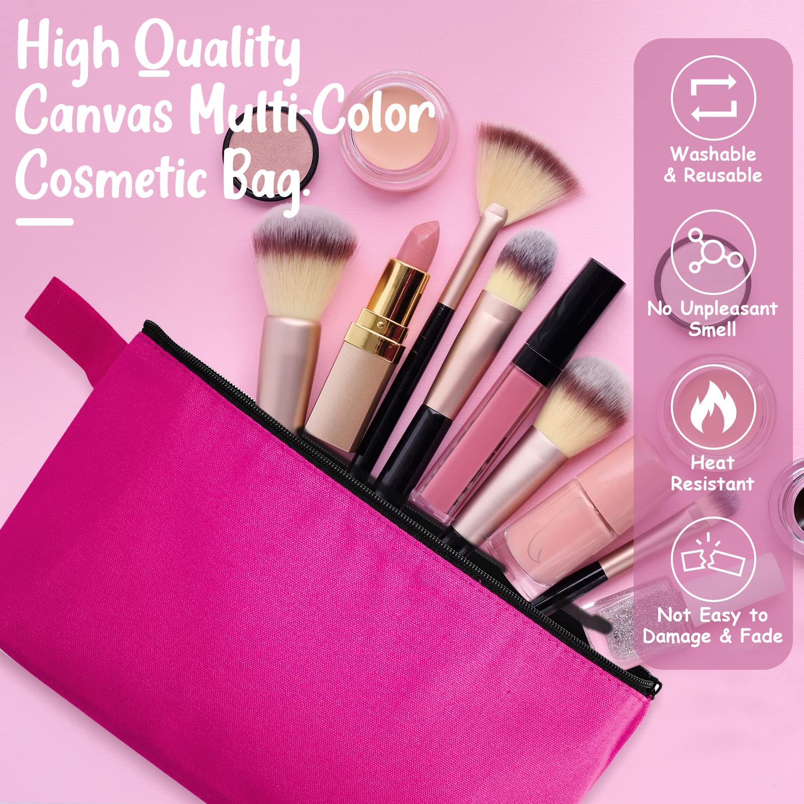 40 Pcs Canvas Cosmetic Makeup Bags Bulk - Portable Zippered Pencil Pouch & Travel Toiletry Organizer Set (9.8 x 5 x 2 Inch) - Multi-Colored Carrying Cases for School, Office, Christmas Gifts & Travel Essentials Storage