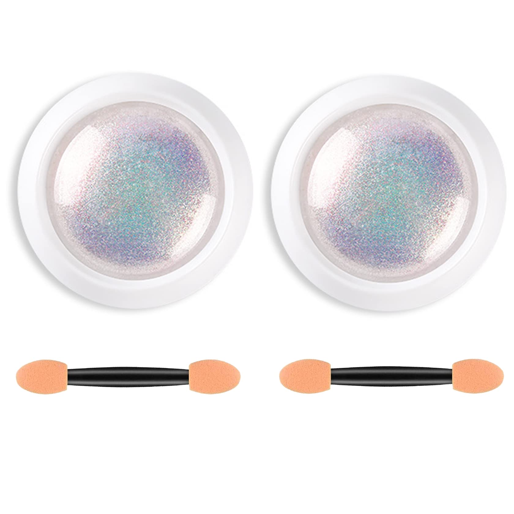 2Pcs Mermaid Chrome Nail Powder Kit - Neon Pigment Powder for Gel Nails, Gradient Glitter & Pearl Aurora Nail Art - Includes Nail Sponge Brush | Perfect for DIY Manicures, Salon Nail Designs & Party Glam Looks