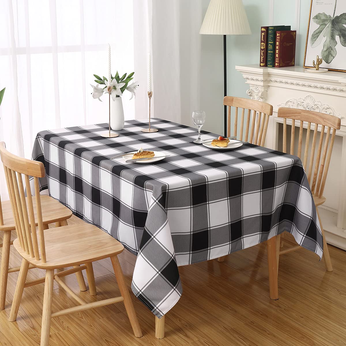 MikiUp Checkered Rectangle Tablecloth - Waterproof, Wrinkle Resistant & Washable Gingham Table Cover for Indoor & Outdoor Parties, Picnics, BBQ, Dining - 160GSM Decorative Tablecloth