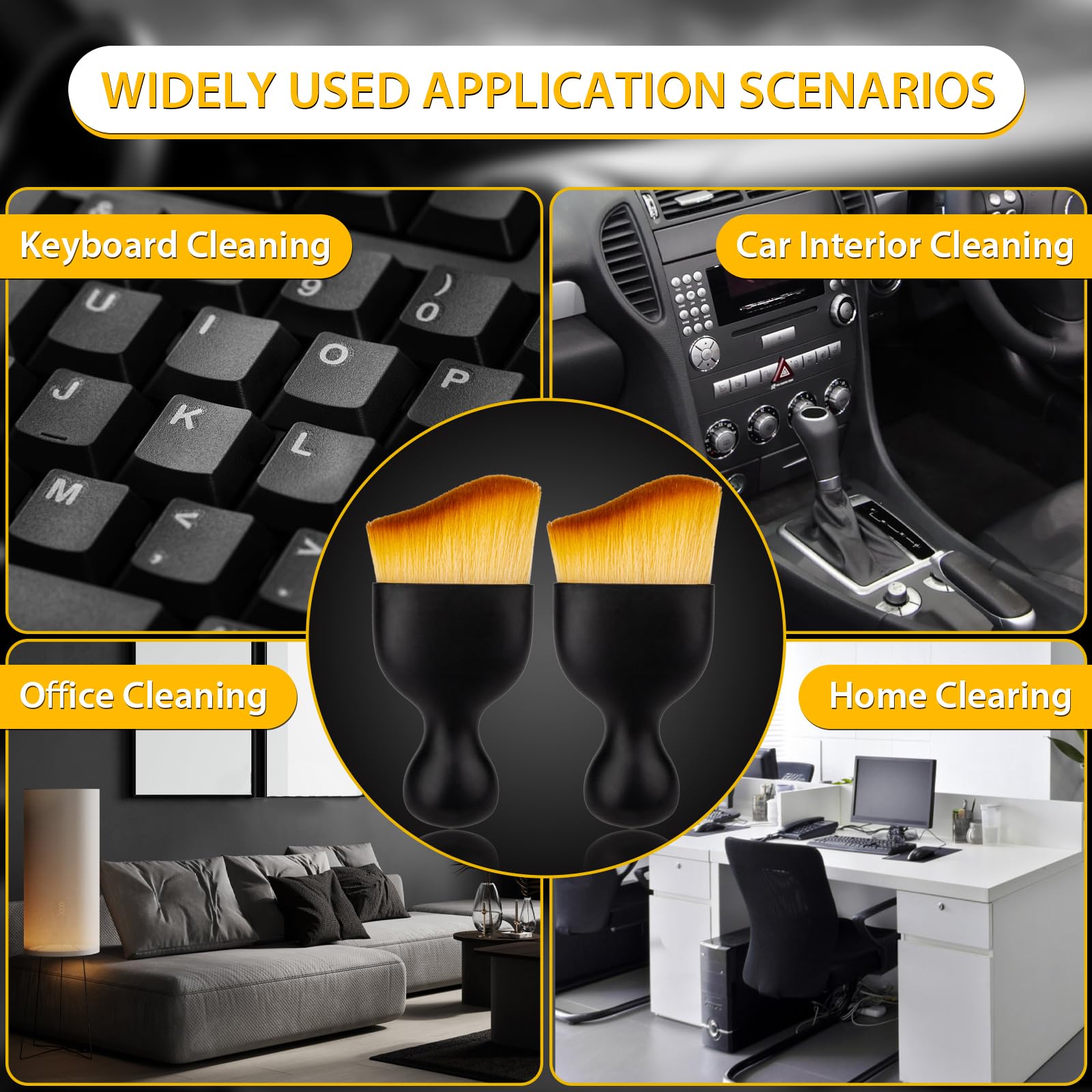 2PCS Premium Car Interior Detailing Brush Set - Soft Bristle Auto Cleaning Tools for Dashboard, Leather Seats, Vents & Exterior - Perfect for Car Detailing, Dusting & Interior Maintenance (Black)