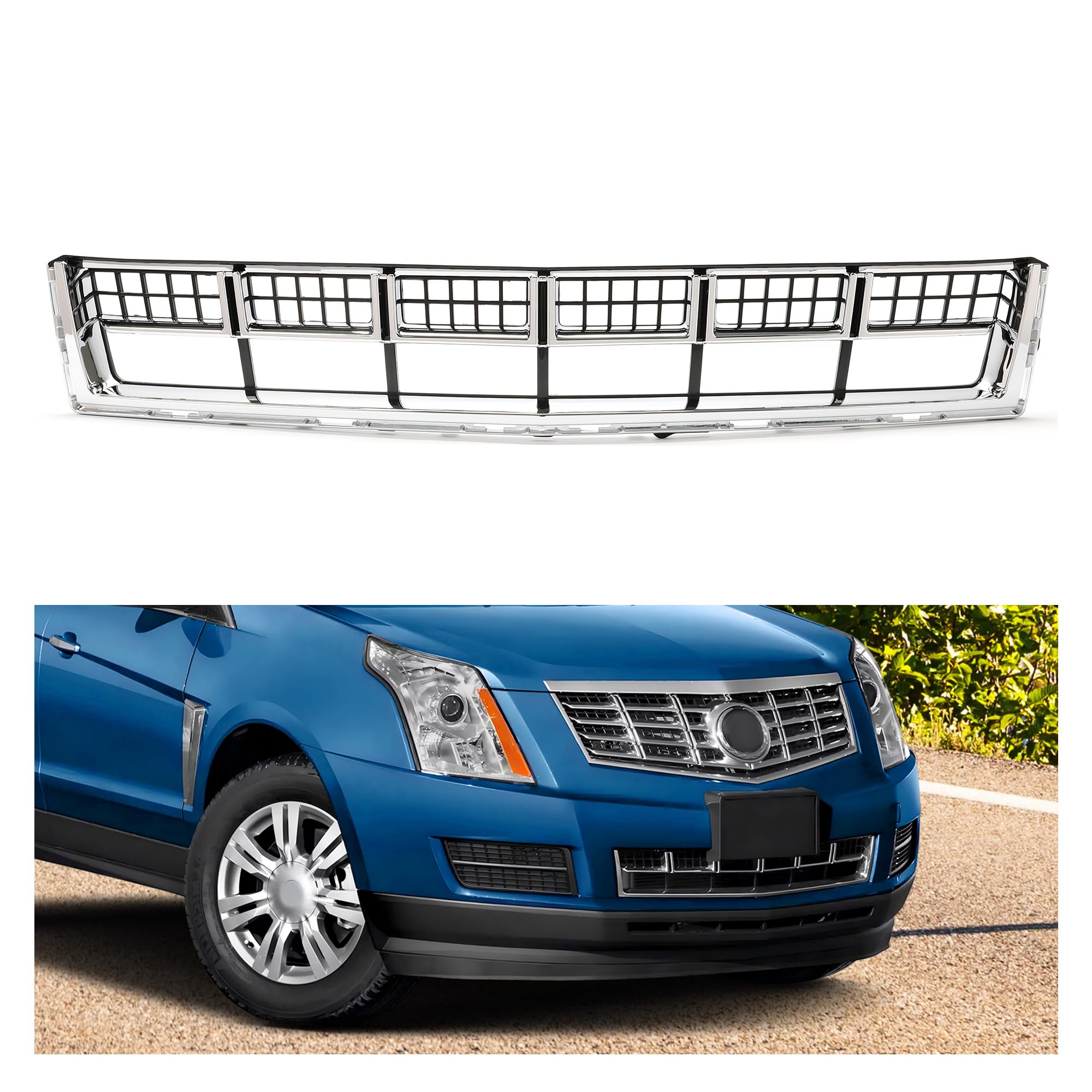 HECASA ABS Front Lower Mesh Grill Bumper Replacement for 2013-2016 Cadillac SRX - Silvery Compatible with 22739004 GM1036167 | Perfect for Off-Road Protection & Style Upgrade