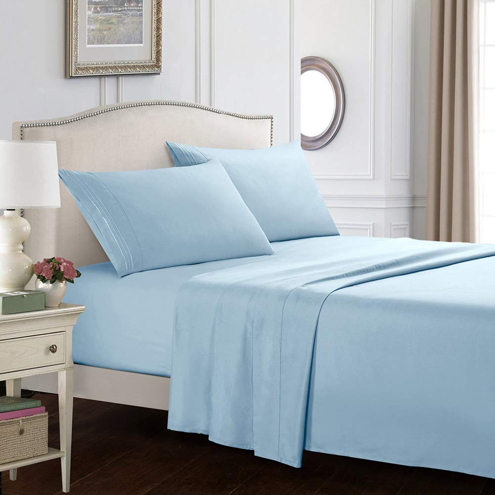 Luxury 1800 Thread Count Microfiber Bed Sheets Set - Hypoallergenic, Ultra Soft & Breathable 4-Piece King Size Bedding (Light Blue) - Perfect for Master Bedroom, Guest Room & Hotel Use