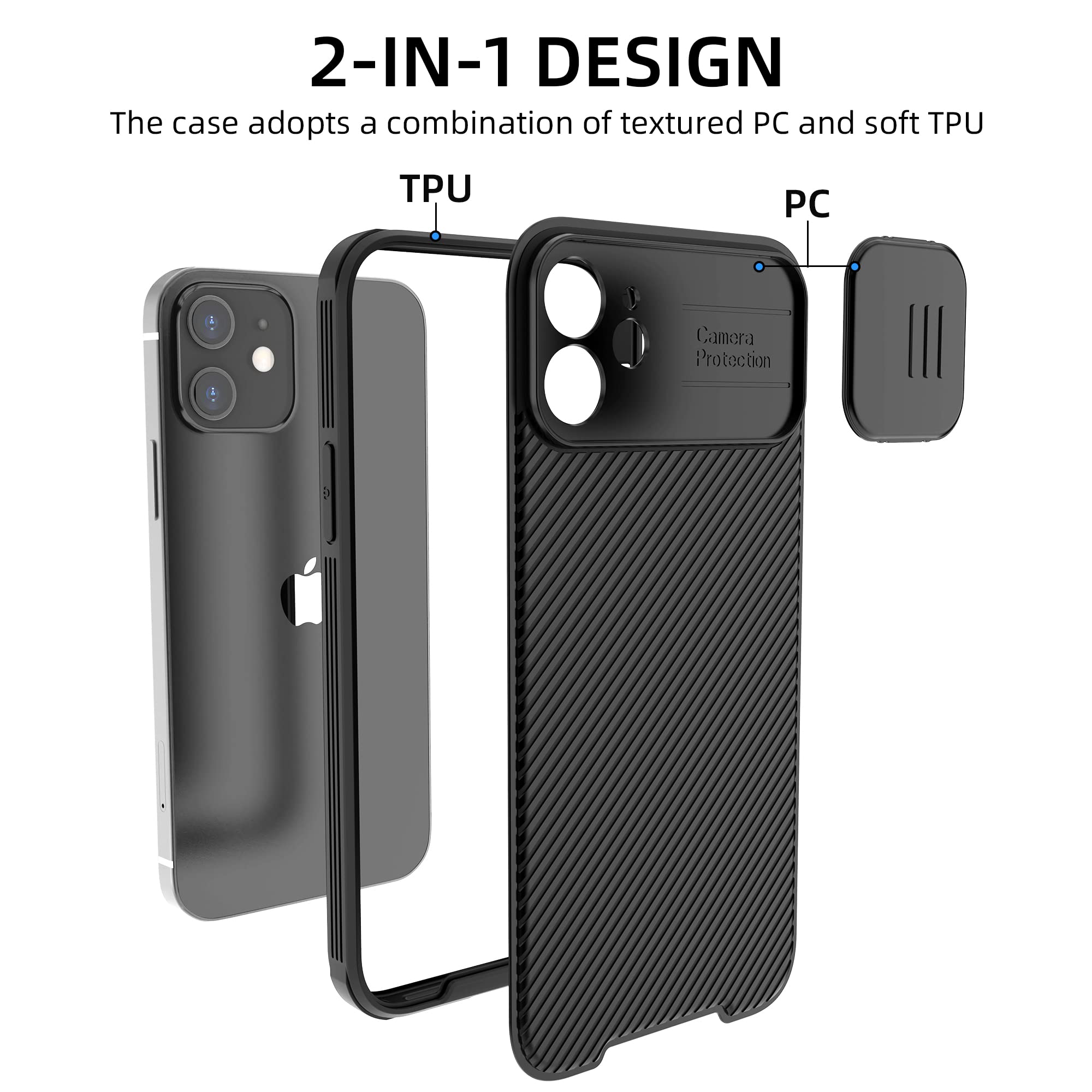 Hitaoyou Magnetic iPhone 12 Case with Slide Camera Cover - Slim Magsafe Compatible Protective Case for iPhone 12 (6.1 Inch) - Black | Perfect for Wireless Charging & Camera Protection in Daily Use, Travel & Outdoor Activities