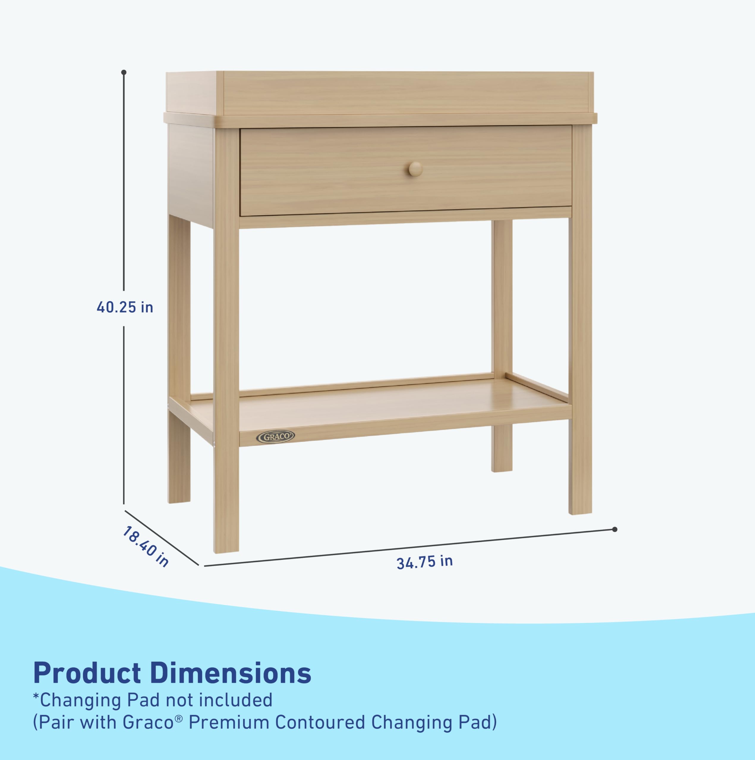 Graco Driftwood Baby Changing Table with Drawer & Topper - GREENGUARD Gold Certified Nursery Changing Station | Perfect for Diaper Changes, Baby Care & Nursery Organization (Driftwood Finish)