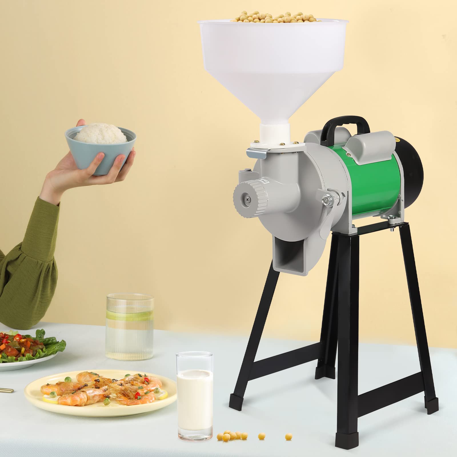 2200W Commercial Electric Grain Mill Grinder - Heavy Duty Wet & Dry Milling Machine for Corn, Wheat, Flour, Cereals | 110V 2800RPM with Funnel | Perfect for Bakeries, Farms & Home Kitchens