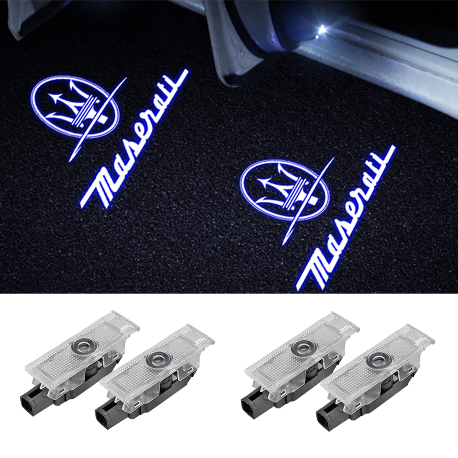 Maserati Levante 2016-2023 Car Door Logo Projector Lights - 4 Pcs Ghost Welcome Puddle Lights Replacement Accessories for Enhanced Night Visibility & Luxury Style