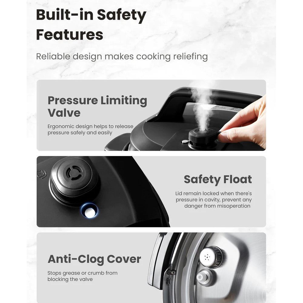COMFEE CPC80D7ASB 8 Quart Electric Pressure Cooker with 10-in-1 Functions - Fast & Safe Cooking for Family Meals, Soups, Rice & More (Blemished Packaging with Full Warranty) - Perfect for Home Kitchens, Meal Prep & Busy Families