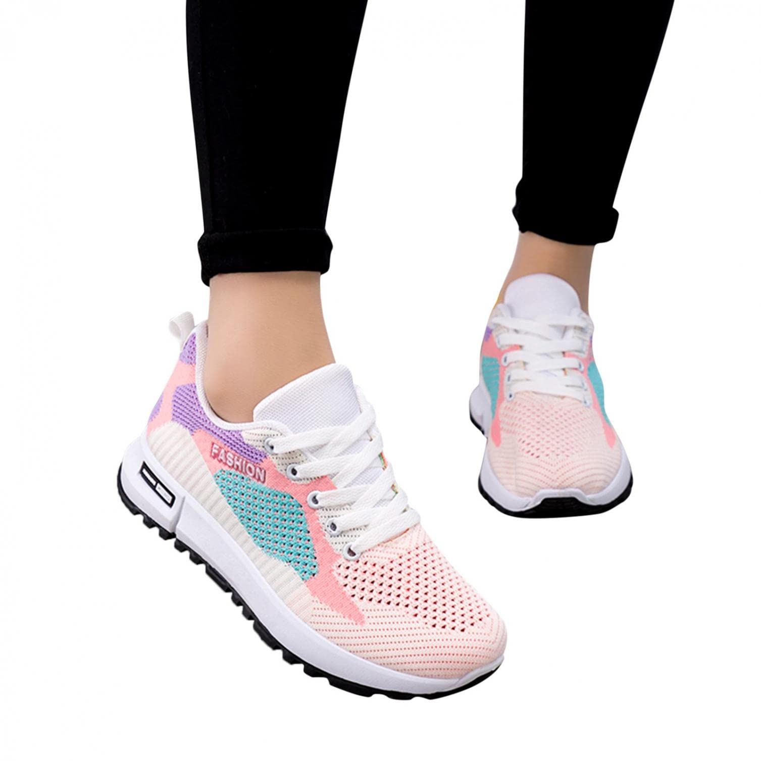 Hbeylia Women's Tie-Dye Air Running Shoes - Lightweight Platform Sneakers with Mesh & Air Cushion for Walking, Tennis, Gym | Anti-Slip Lace-Up Athletic Shoes for Women & Girls | Perfect for Jogging, Workouts & Casual Wear