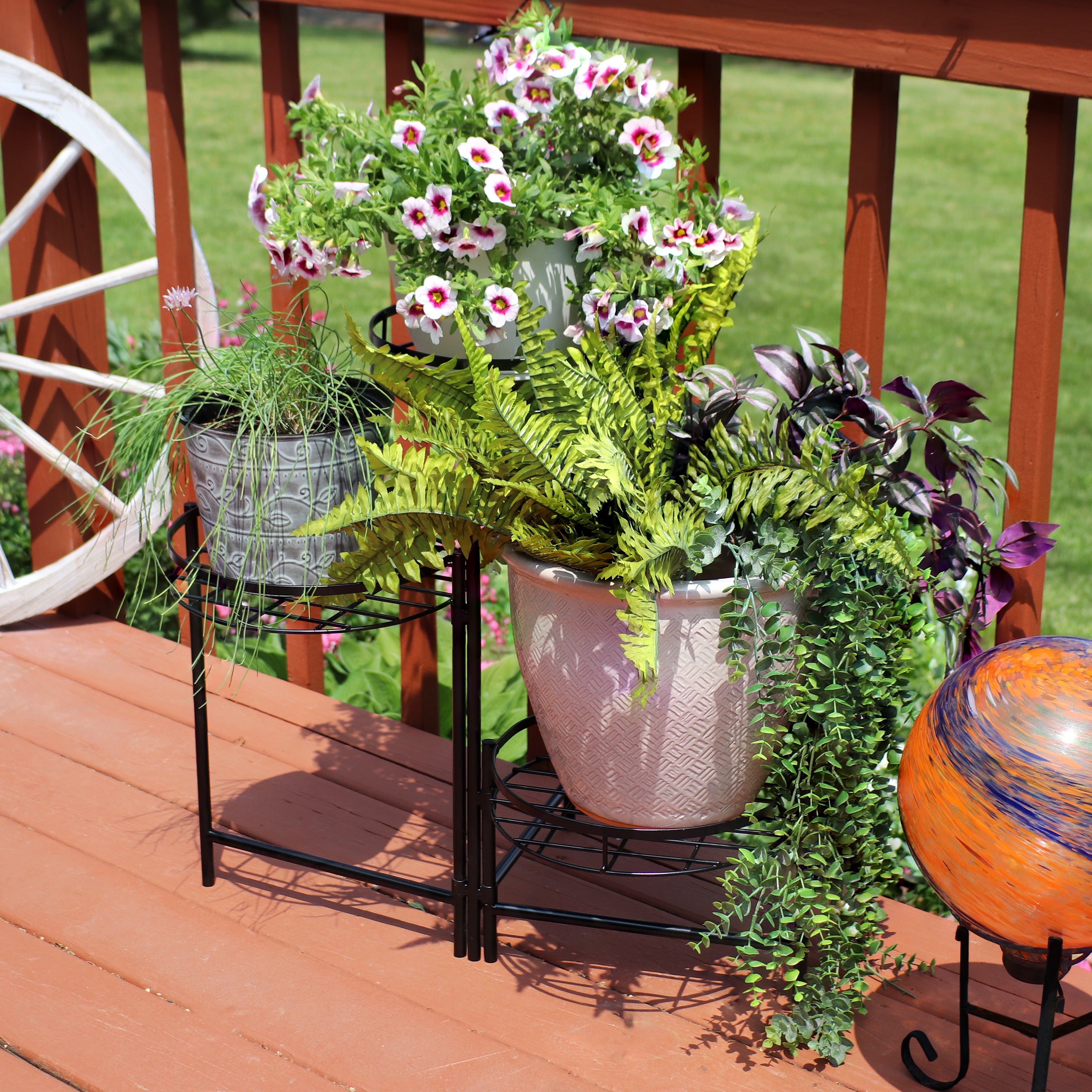 Black 3-Tiered Plant Stand Set of 2 - 22 Inch Height - Perfect for Indoor/Outdoor Garden Decor, Patio, Balcony & Home Organization
