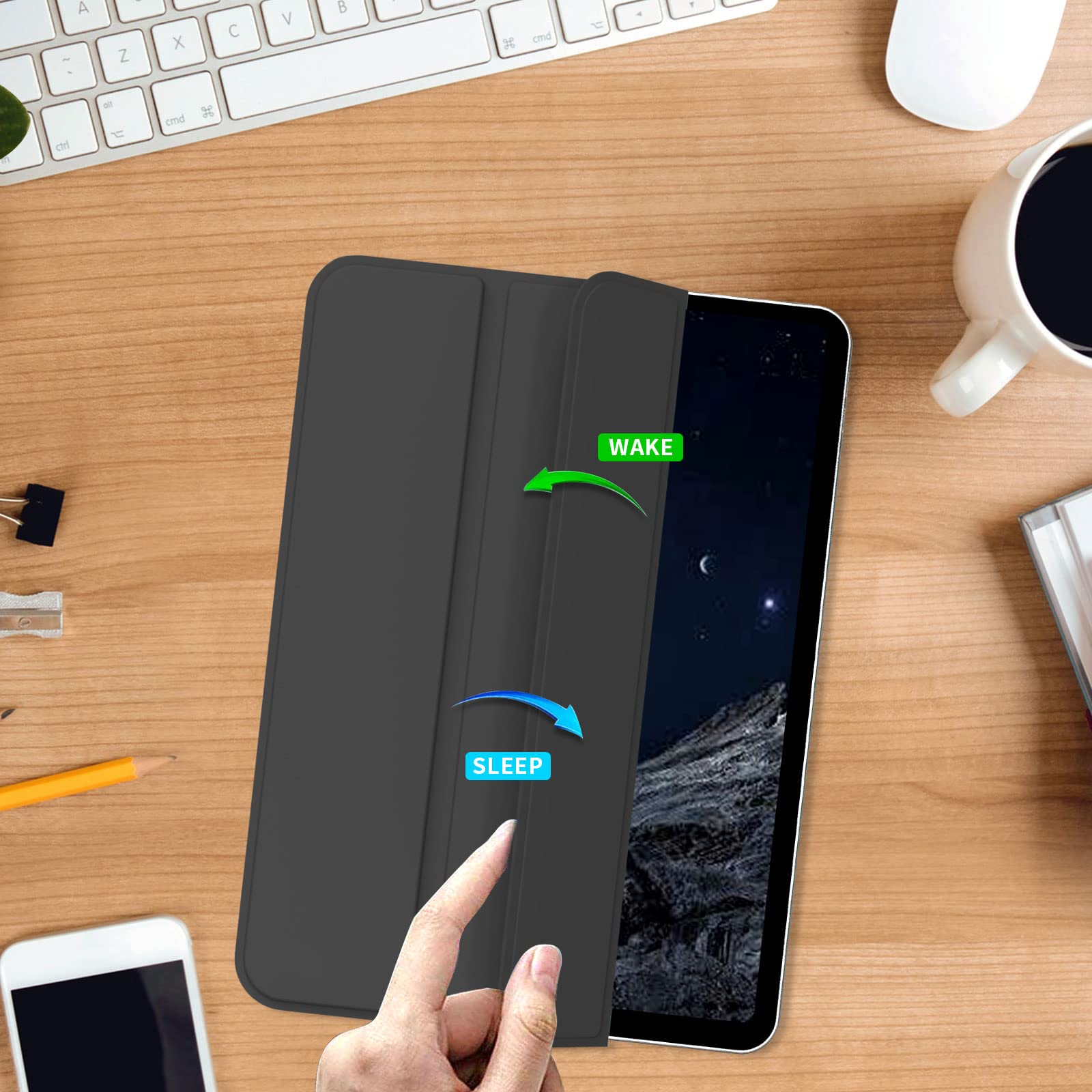 Kenke Hybrid Protective Case for iPad Air 5th Gen 2022 & iPad Air 4th Gen 2020 (10.9 Inch) - Magnetic Detachable Cover with Secure Clasp, Supports Apple Pencil 2 Charging, Auto Wake/Sleep - Perfect for Work, Travel & Home Use - Black