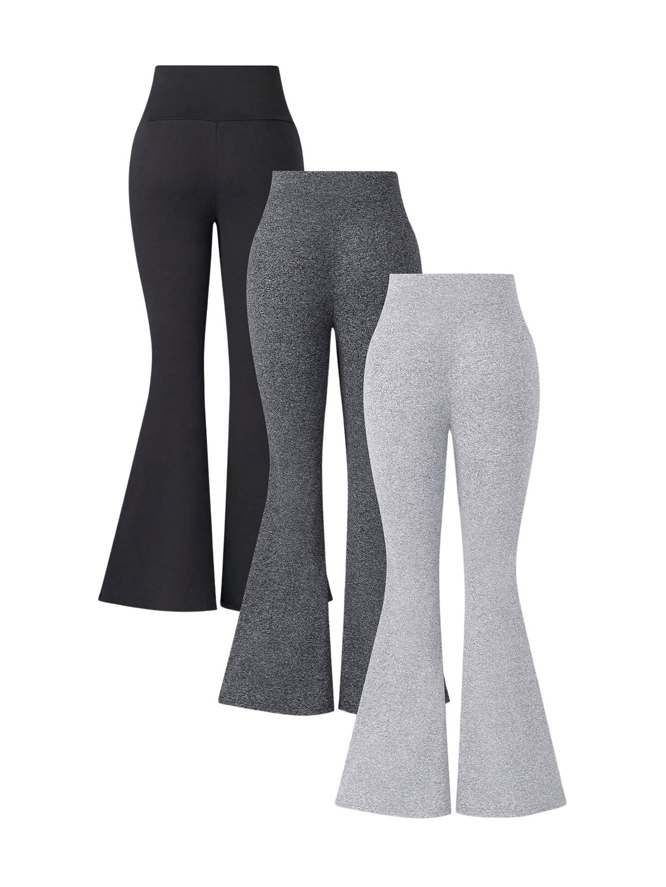 SOLY HUX Women's High Waisted Butt Lifting Flare Leggings - 3 Pack Yoga Pants for Workout, Running & Lounge Wear - Tummy Control & Comfortable Stretchy Fabric for Gym, Yoga & Everyday Use