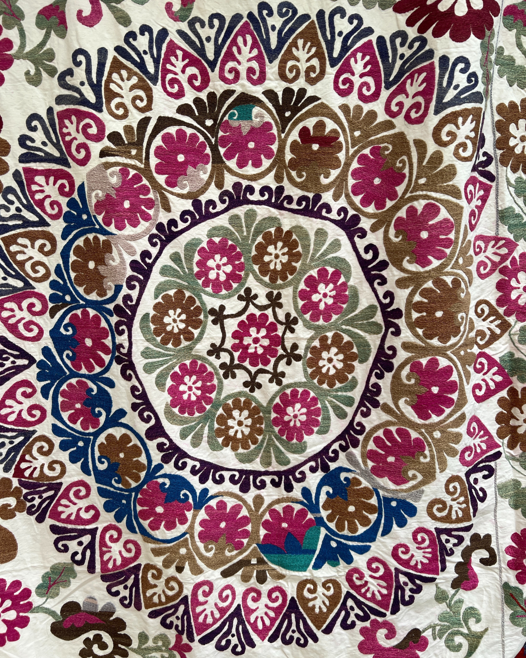 Extra Large Suzani 05 - Handmade Bohemian Cotton Throw Blanket for Bed, Sofa & Home Decor - Perfect for Bohemian Style Bedrooms, Living Rooms and Cozy Nights