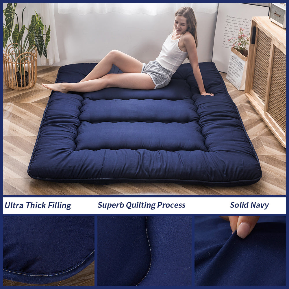 MAXYOYO Navy Blue Futon Mattress for Living Room - Comfortable & Space-Saving Sofa Bed Solution for Small Apartments, Guest Rooms & Dormitories