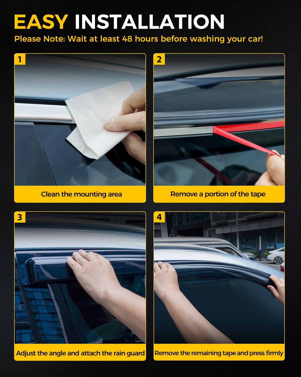 Honda Accord 2018-2023 Rain Guards - 4-Piece Tape-On Window Visors & Deflectors for Weather Protection & Fresh Air Ventilation | Perfect for Rainy Days & Highway Driving
