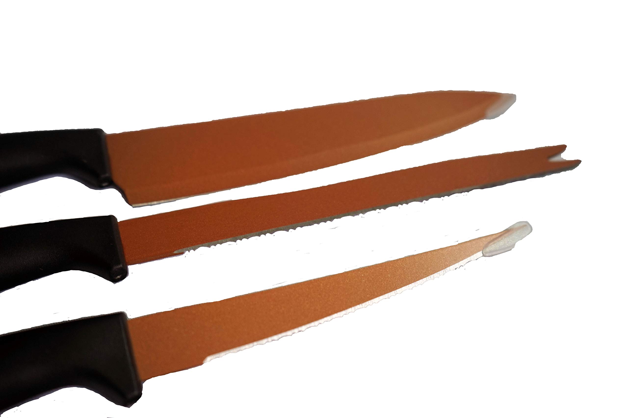 Premium 3-Piece Copper Knife Set - Sharp Stainless Steel Blades, Ergonomic Handles - Perfect for Kitchen, Cooking, BBQ & Gift Giving