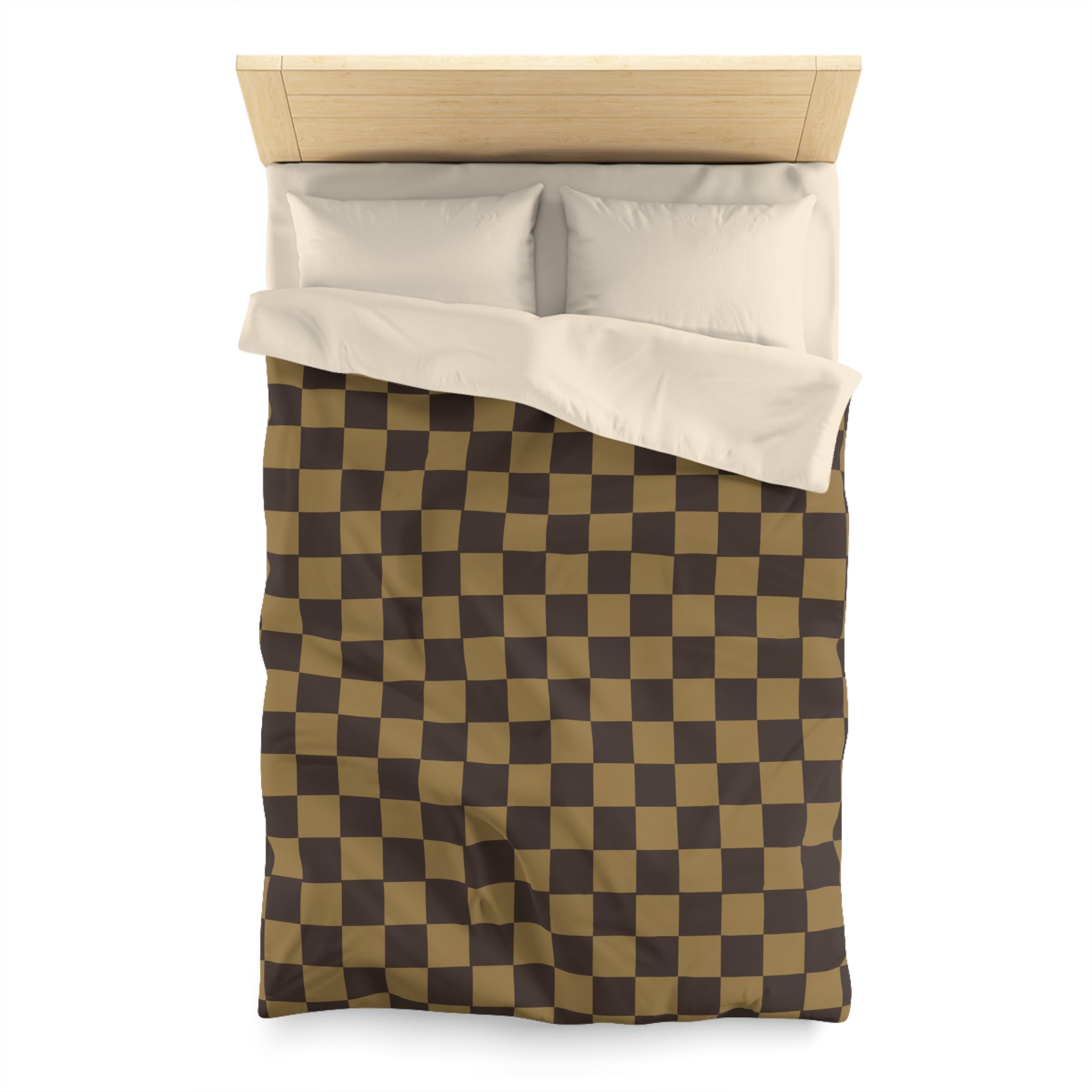 LV-Inspired Checkered Brown Microfiber Duvet Cover Set - Queen, King, Full, Twin Size - Soft Luxury Bedding for Modern Bedroom Decor