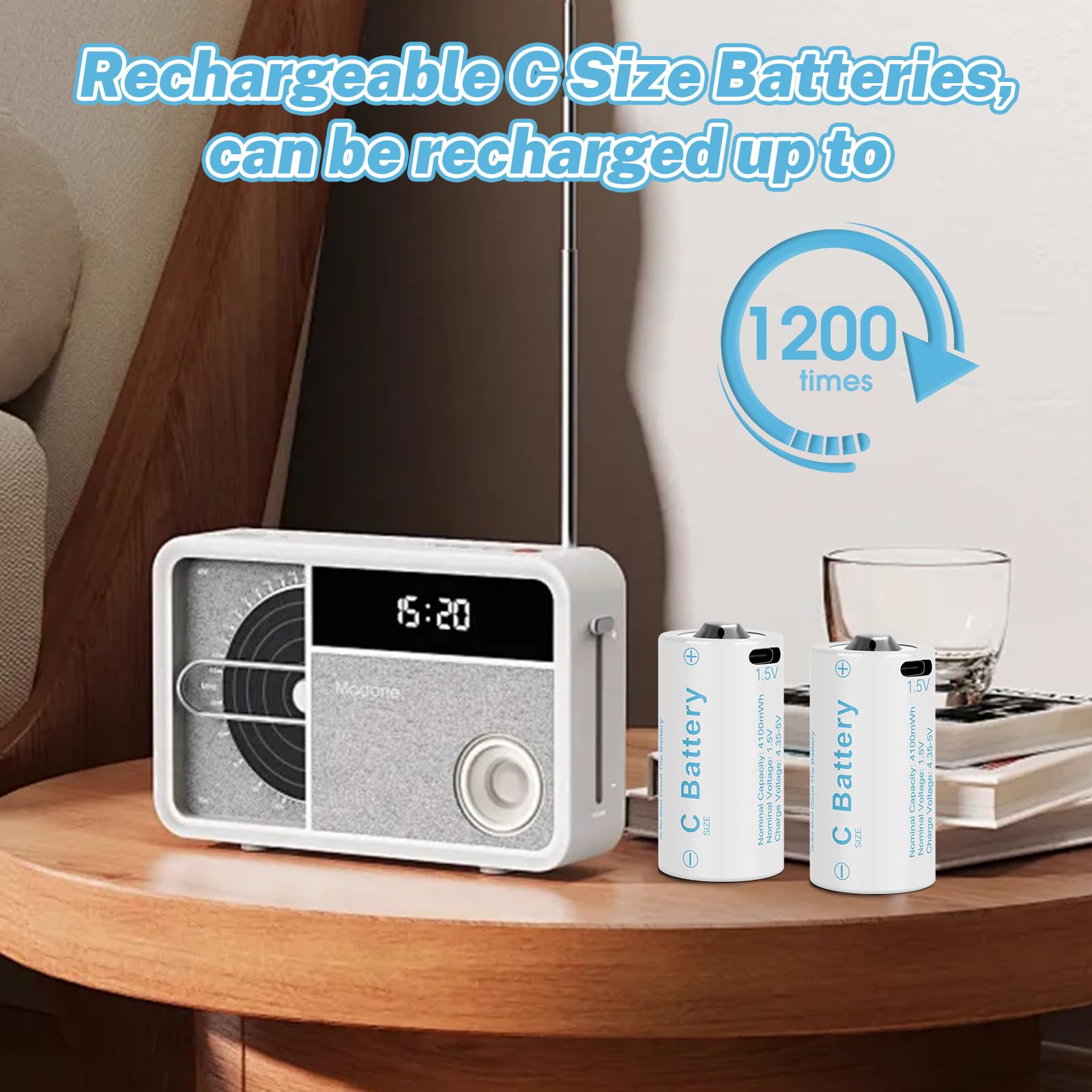 Rechargeable C Batteries 4 Pack - 4100mWh 1.5V Lithium LR14 Batteries with USB-C Charging | Long Lasting Power for Toys, Flashlights, Flood Lights & Emergency Devices