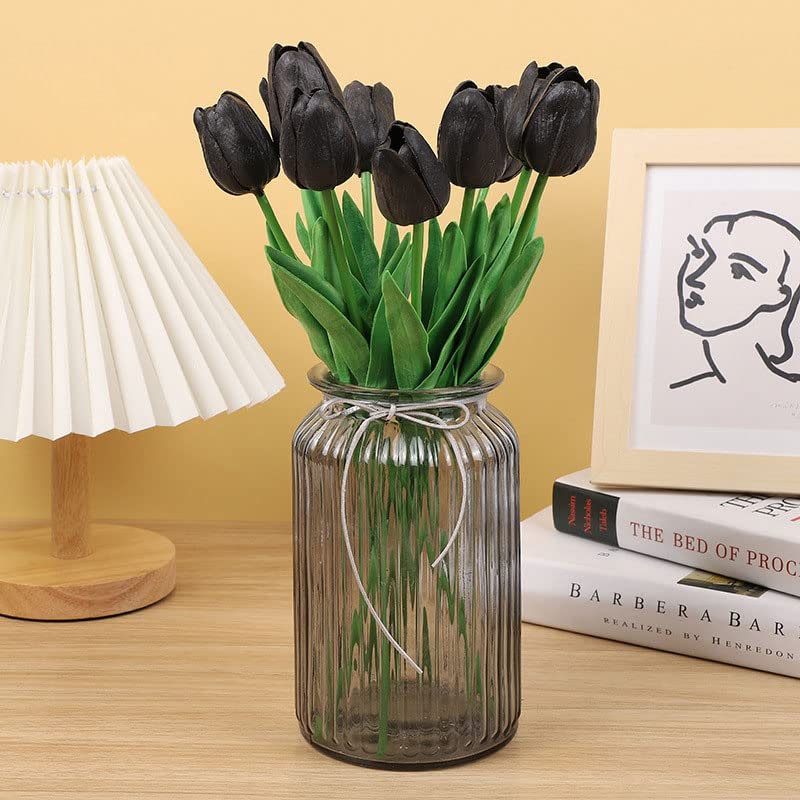 30 Pcs Real Touch PU Artificial Tulips Flowers - Black and White Fake Tulip Bouquet for Home, Office, Wedding & Party Decorations | Perfect for Centerpieces, Table Arrangements and Seasonal Home Decor