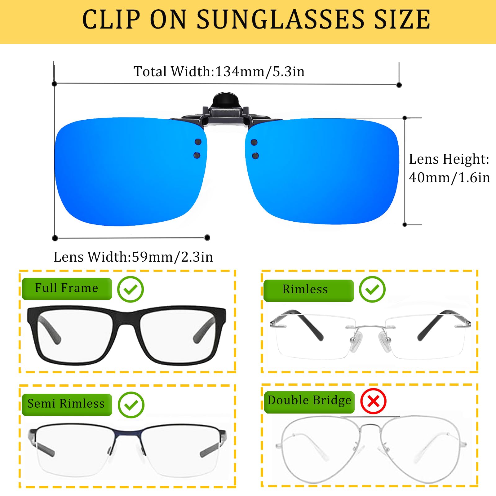 Polarized Clip-on Sunglasses for Men & Women - Anti-Glare UV Protection Driving Glasses - Fits Over Prescription Eyeglasses - Perfect for Driving, Fishing, and Outdoor Activities