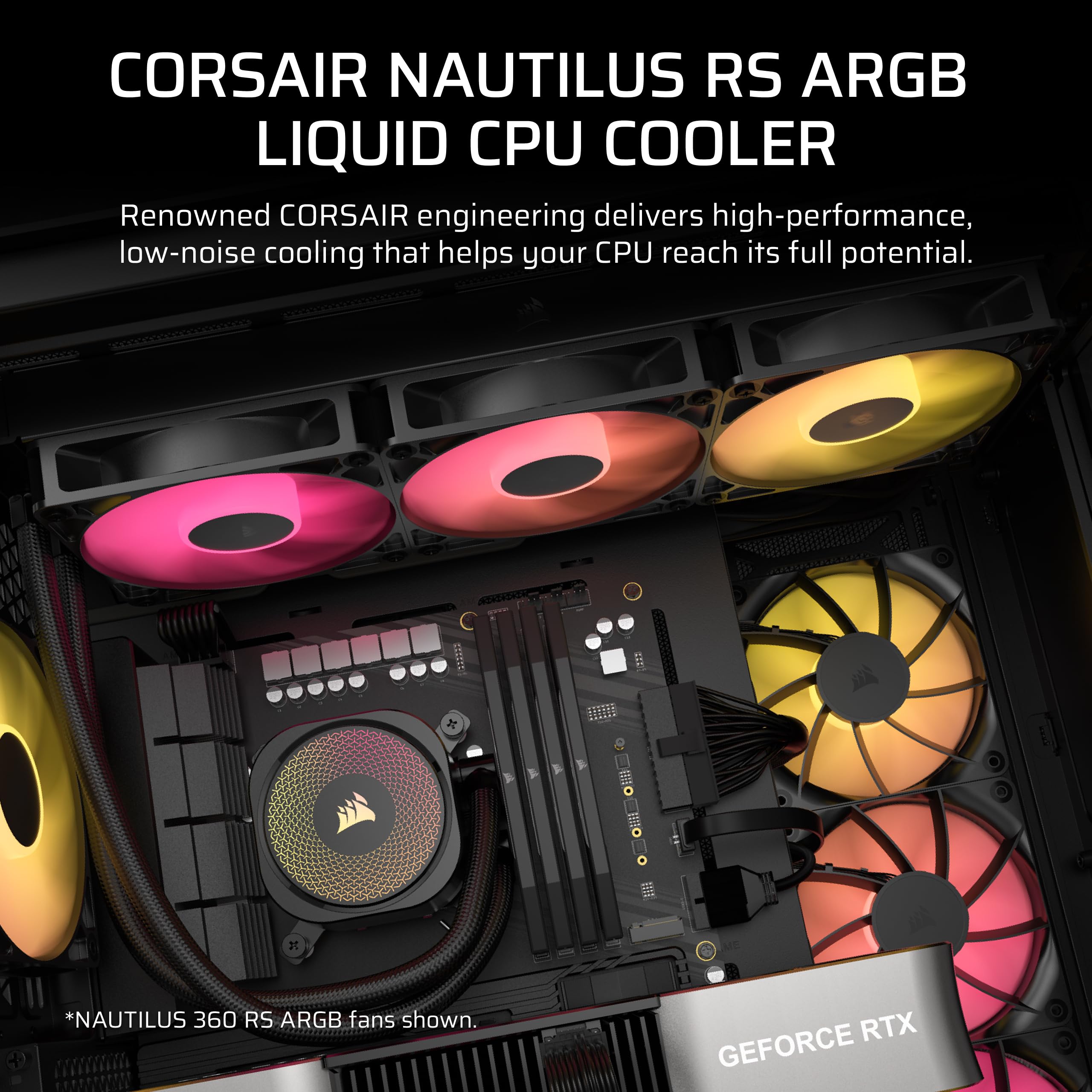 CORSAIR Nautilus 240 RS ARGB Liquid CPU Cooler - 240mm AIO Water Cooling System - Ultra Quiet Performance - Direct Motherboard Sync - Daisy-Chain RGB - Compatible with Intel LGA 1851/1700 & AMD AM5/AM4 - Includes 2X RS120 ARGB Fans - Black - Perfect for Gaming PCs and High-Performance Workstations