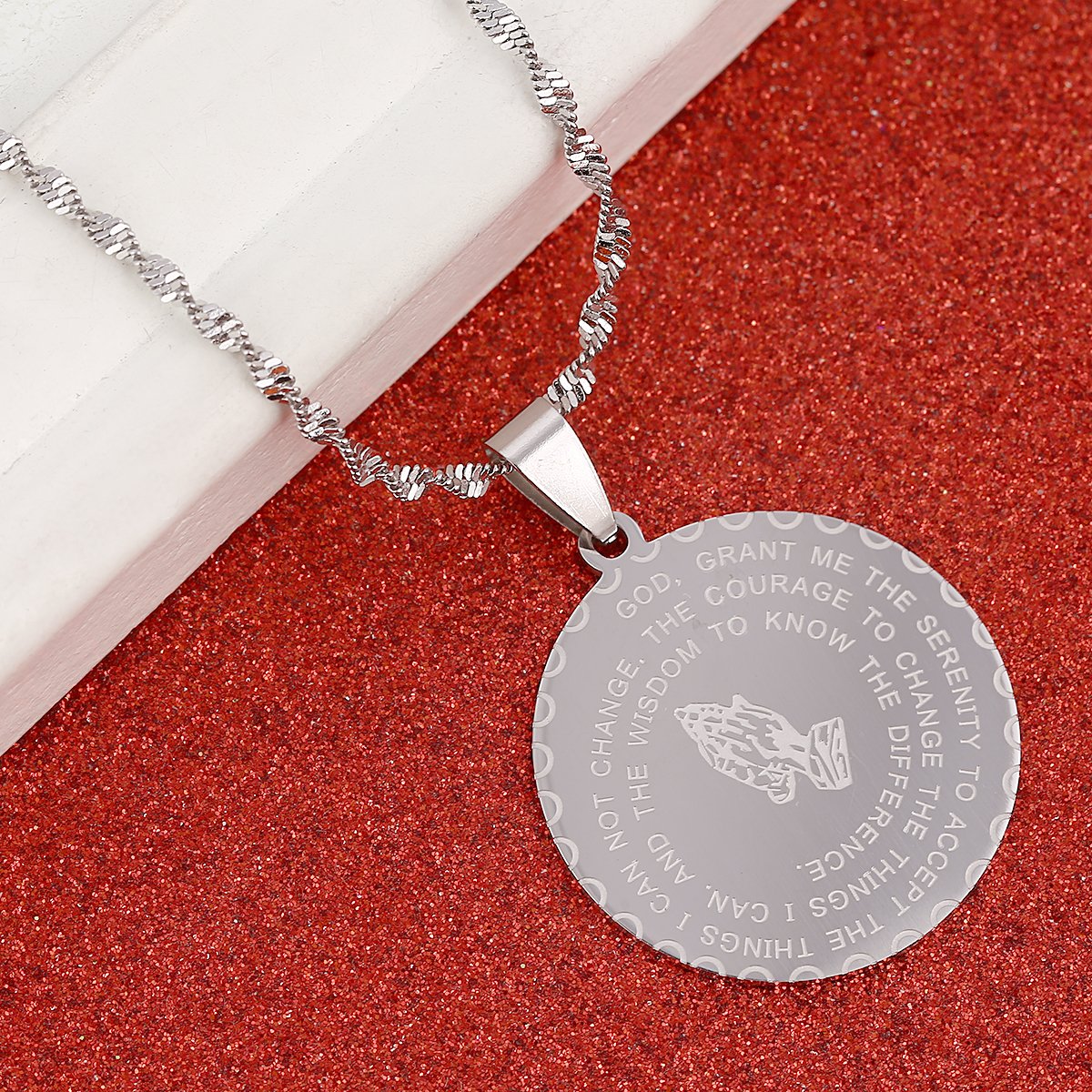 Christian Prayer Jewelry - Bible Verse Coin Medal with Praying Hands, Lord's Prayer Necklace for Women & Men | Faith-Based Gift for Baptism, Confirmation & Daily Devotion
