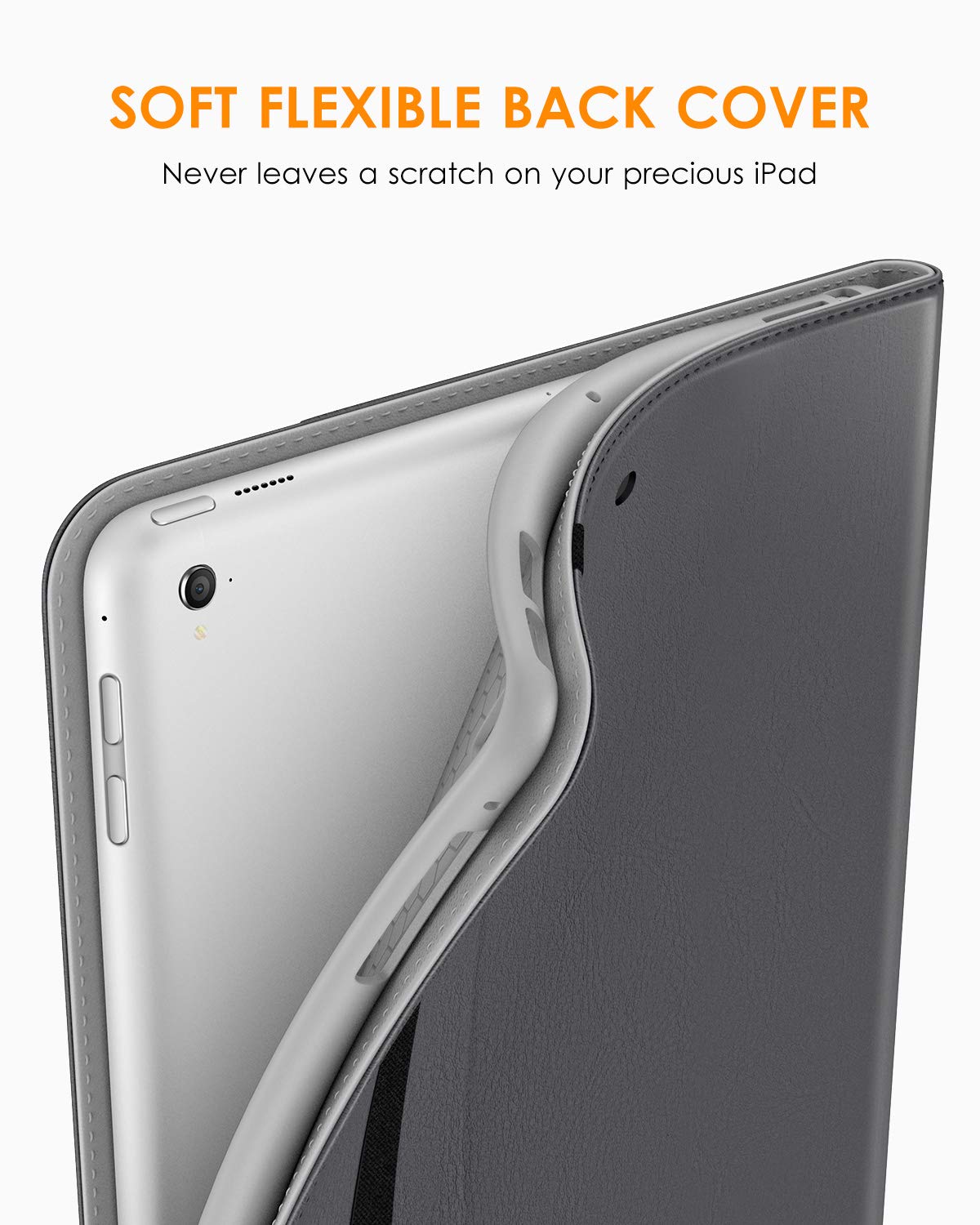 Premium Leather Folio Stand Cover Case for iPad 9.7 Inch (5th/6th Gen 2018/2017) with Apple Pencil Holder - Compatible with iPad Pro 9.7/Air 2/Air - Gray | Perfect for Work, Study & Travel Protection