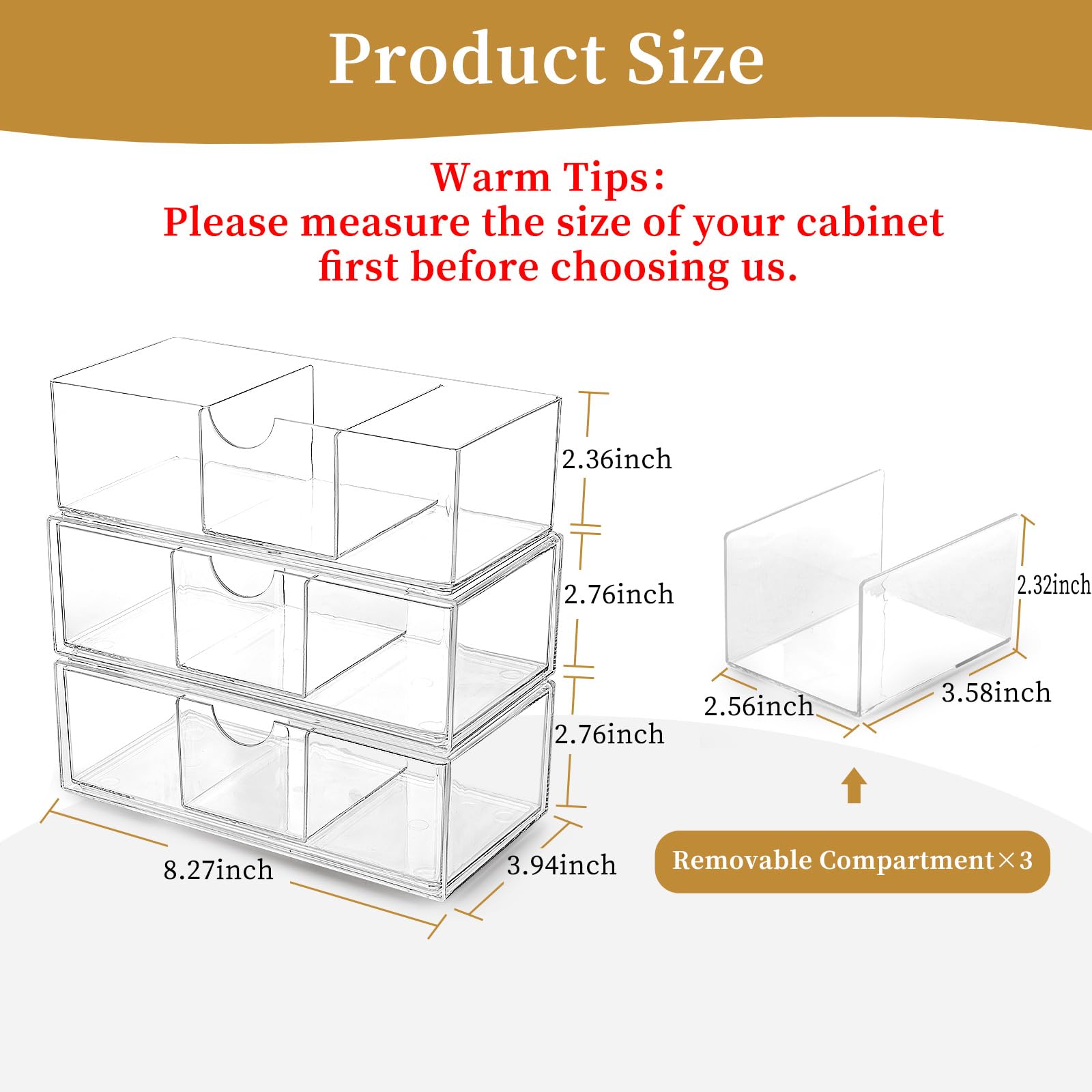 3-Tier Stackable Medicine Cabinet Organizer with Removable Dividers | Clear Plastic Bathroom Storage for Vanity | Perfect for Small Spaces, Apartment Bathrooms & Travel Essentials Organization