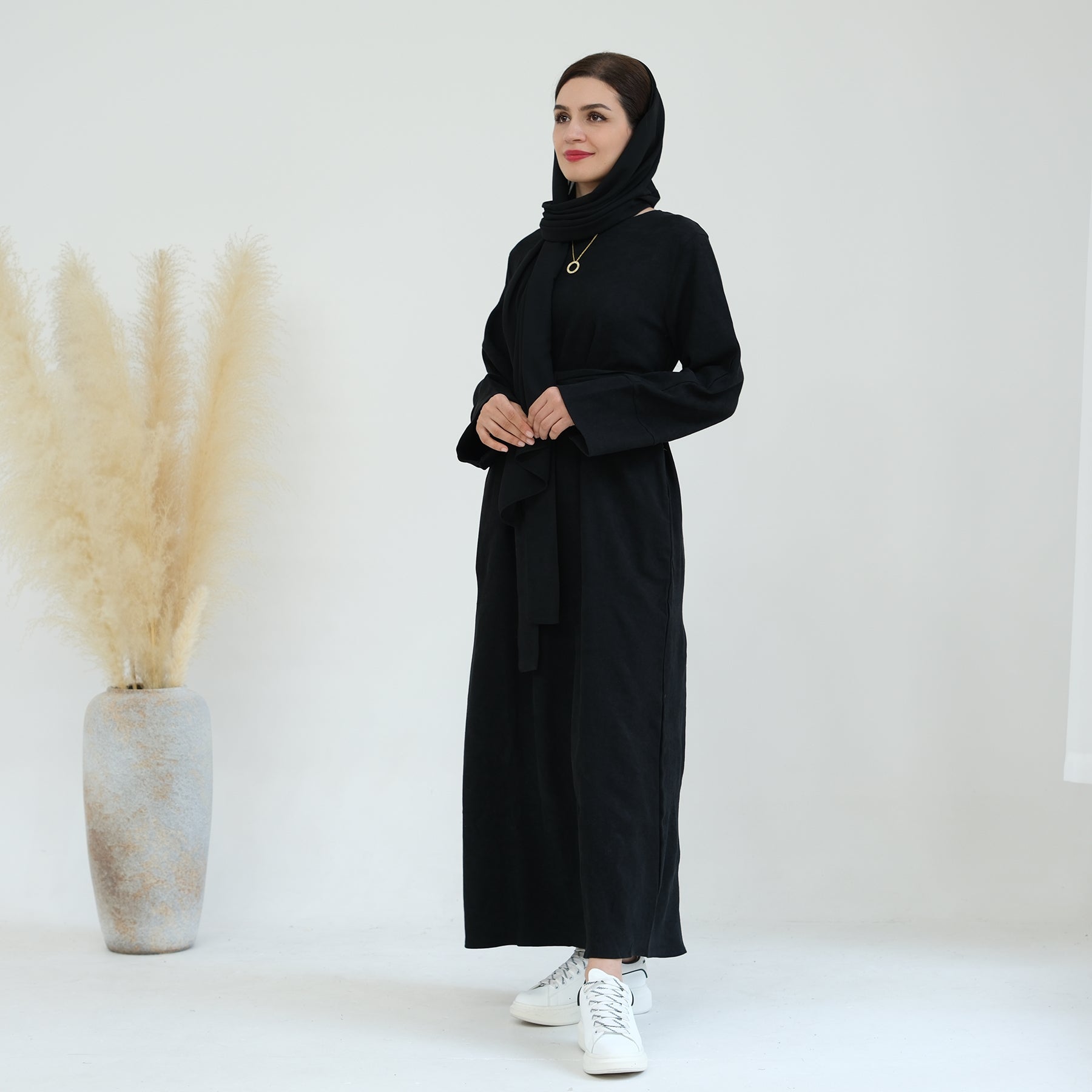 Liliana Women's Black Cold Weather Abaya Dress - Modest Islamic Prayer Dress for Winter, Home & Mosque Wear