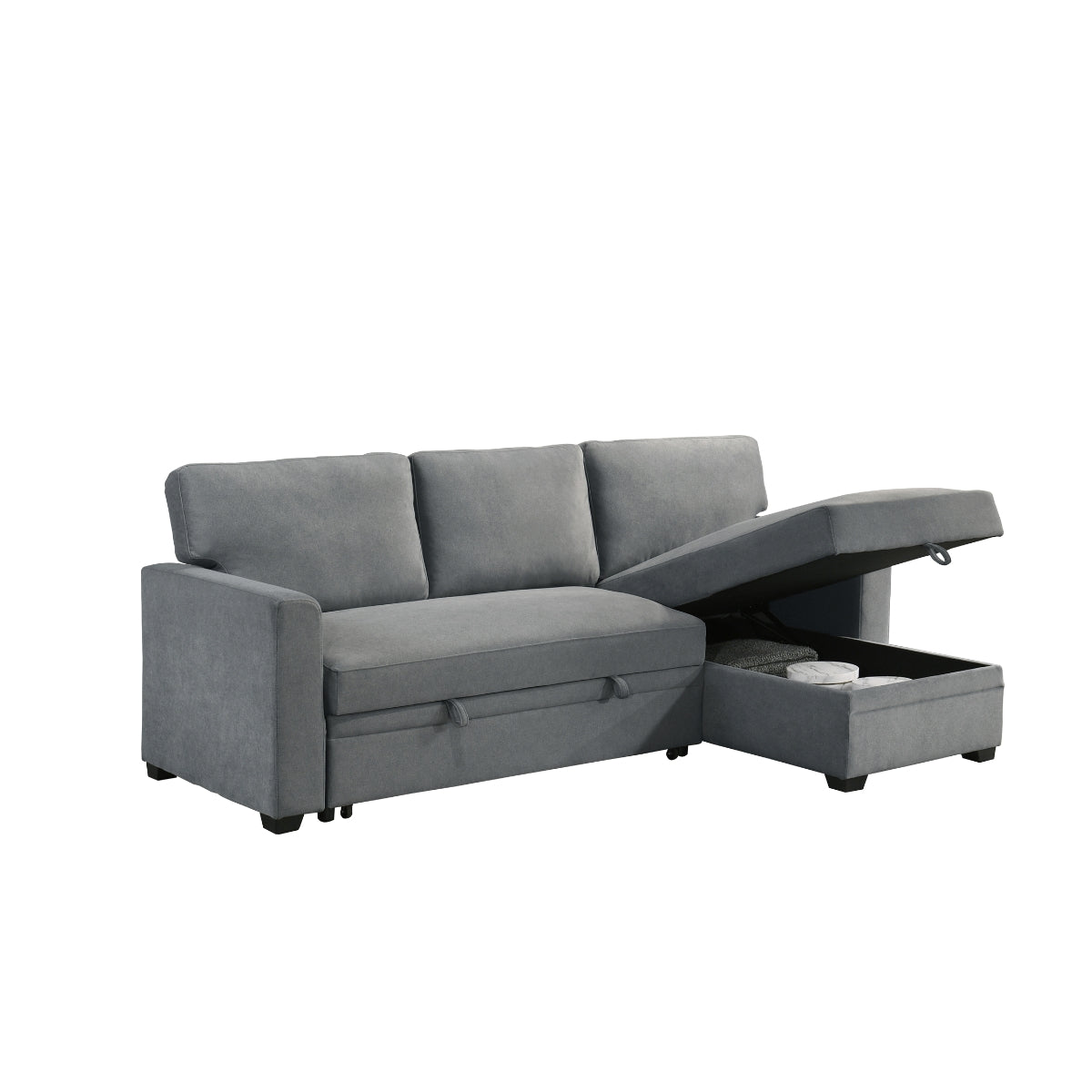 2-Piece Grey Sectional Sofa with Pull-Out Sleeper & Reversible Storage Chaise - Modern L-Shaped Couch for Small Spaces, Living Room, Apartment, and Home Theater Comfort
