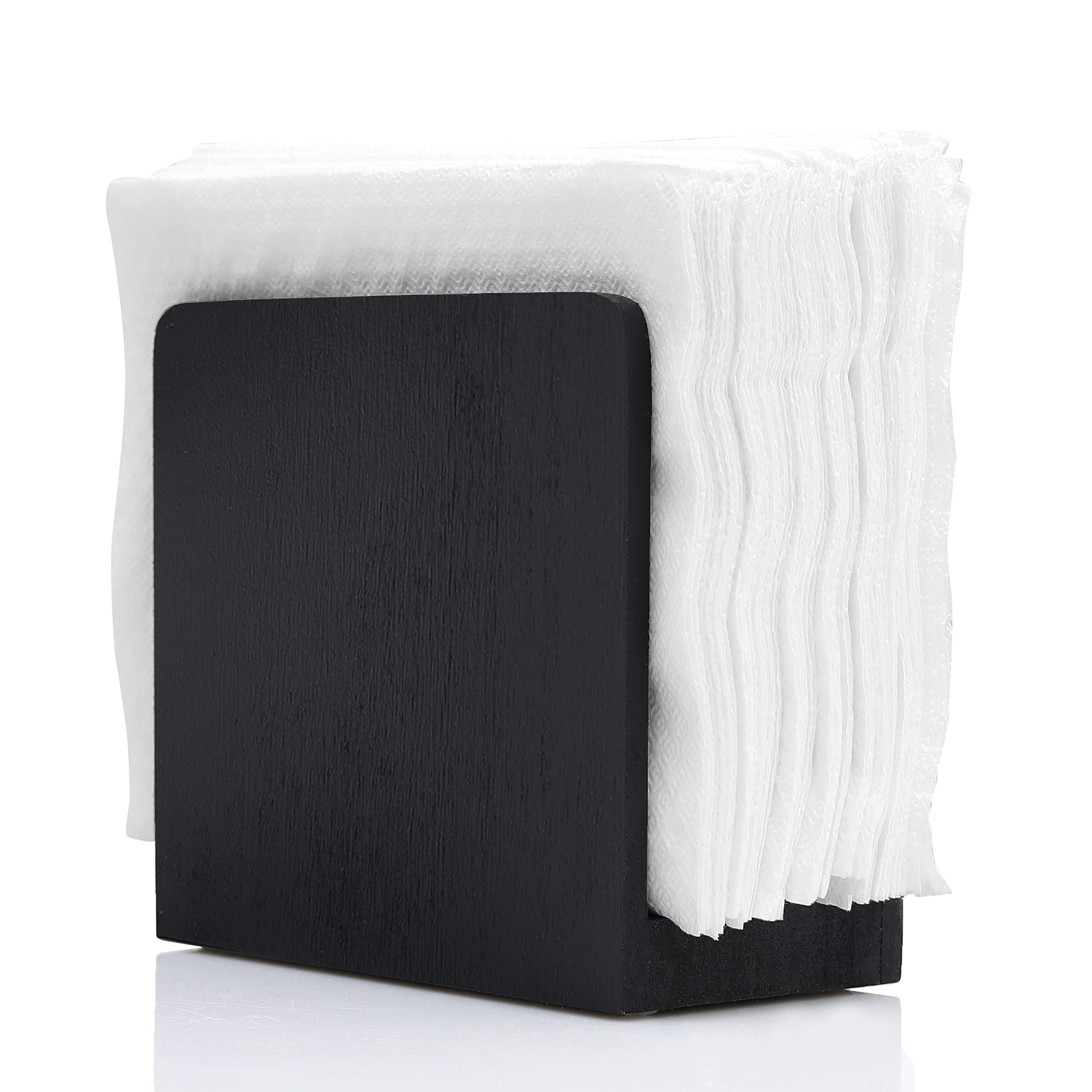 Rustic Black Wooden Napkin Holder for Tables - Kitchen & Bar Decor - Paper & Cocktail Napkin Storage Dispenser - Perfect for Dining Room, Restaurant, and Home Decor