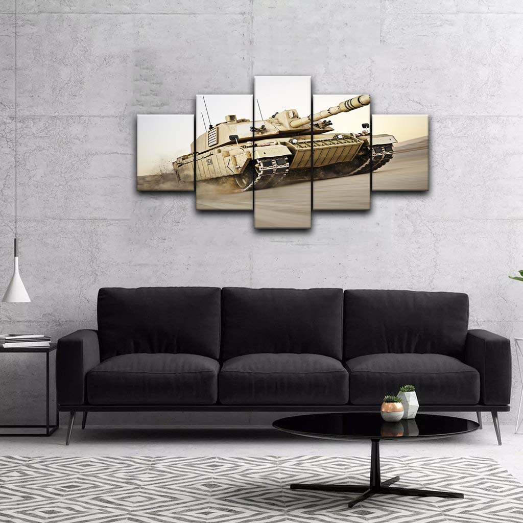 Military Canvas Wall Art - 5 Panel Tank Picture Prints on Gallery Wrap Canvas, Modern Troops Home Decor for Living Room & Office - Framed & Ready to Hang - Perfect for Man Cave, Veteran Gifts & Military Themed Spaces
