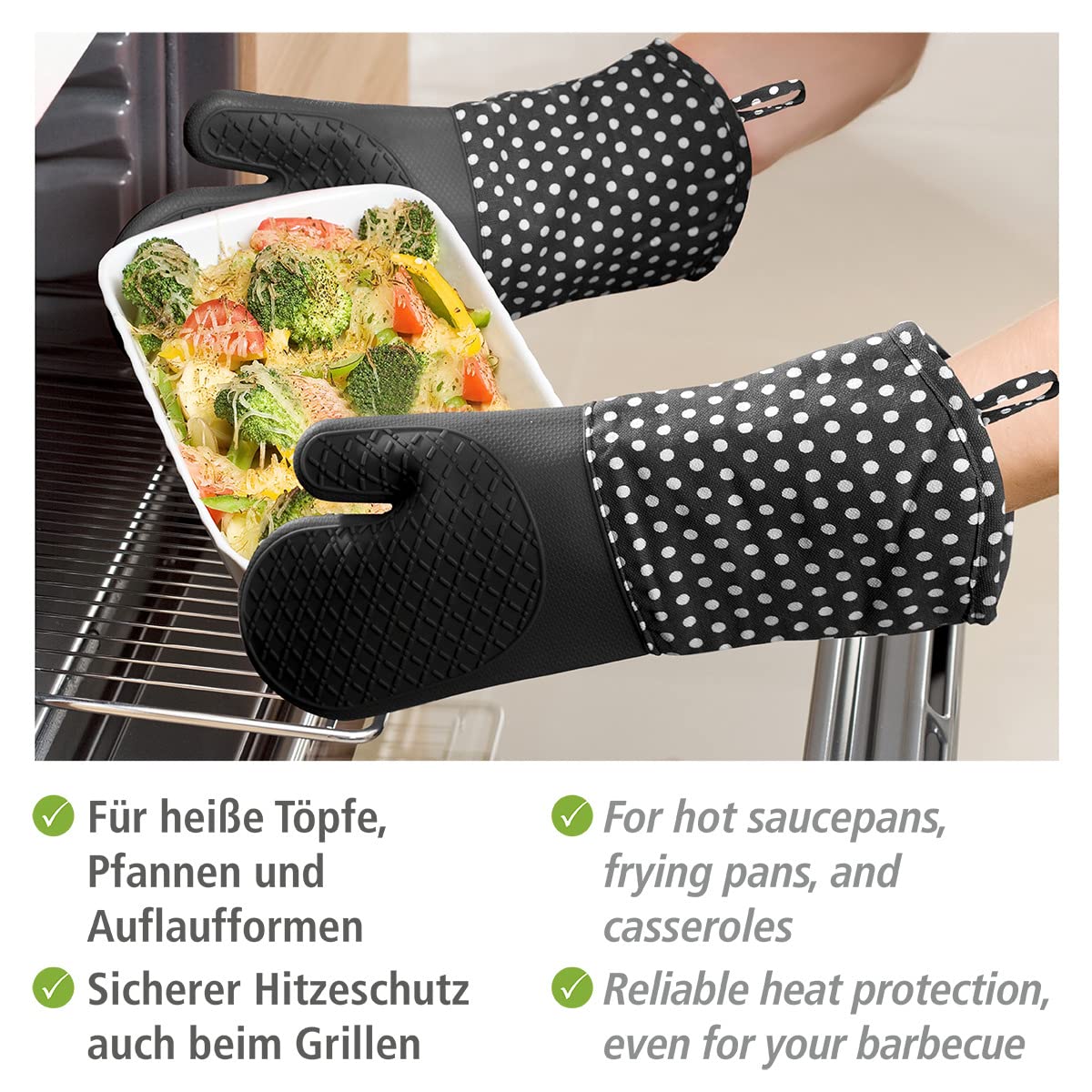Premium Silicone Oven Mitts Set of 2 - Heat Resistant Kitchen Gloves (37.5 x 18.5 cm) in Black & White - Perfect for Baking, Grilling, and Cooking Safety