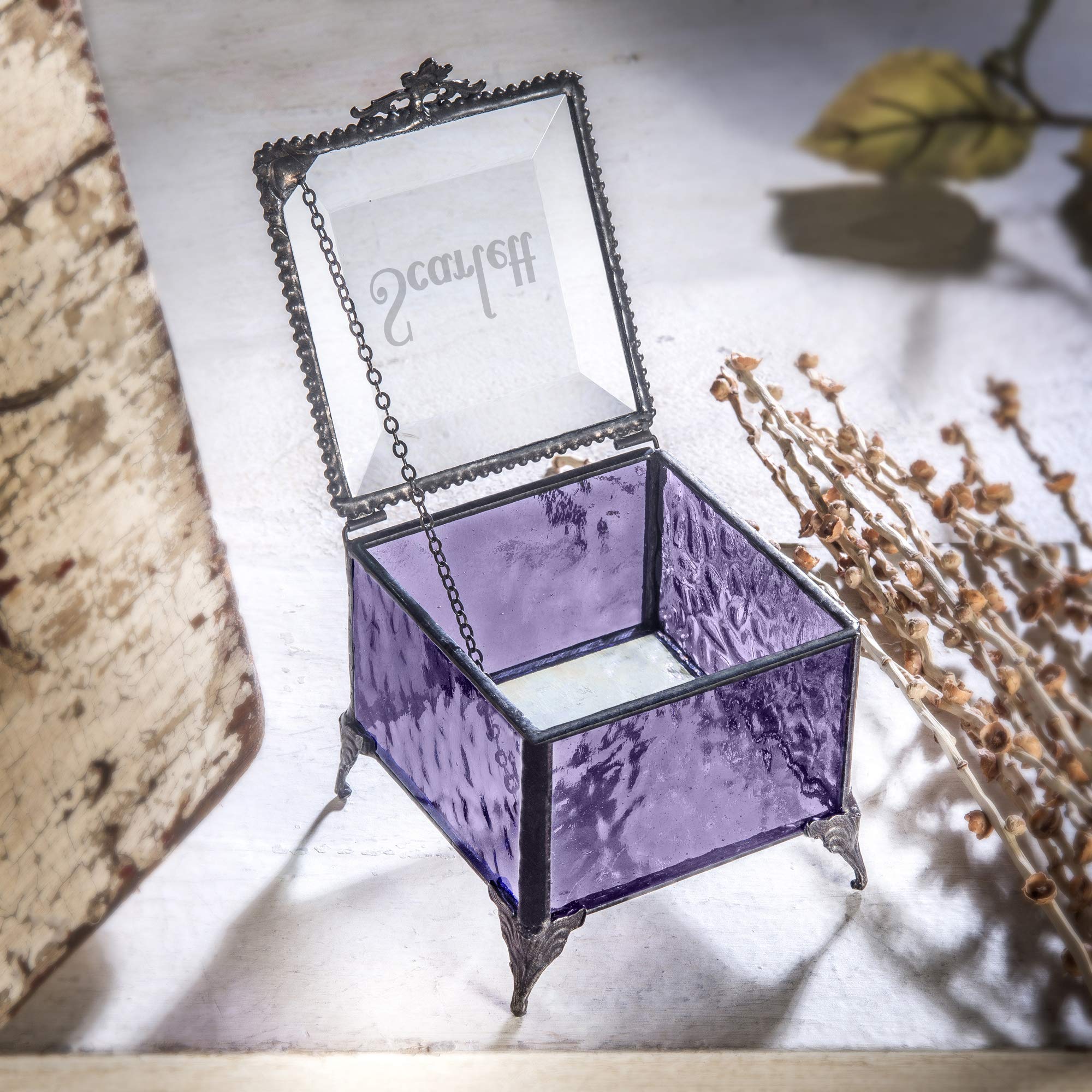 Personalized Engraved Jewelry Box with Stained Glass - Decorative Vanity Display Keepsake Gift for Women - Purple EB217-1 | Perfect for Jewelry Storage, Home Decor & Wedding Gifts