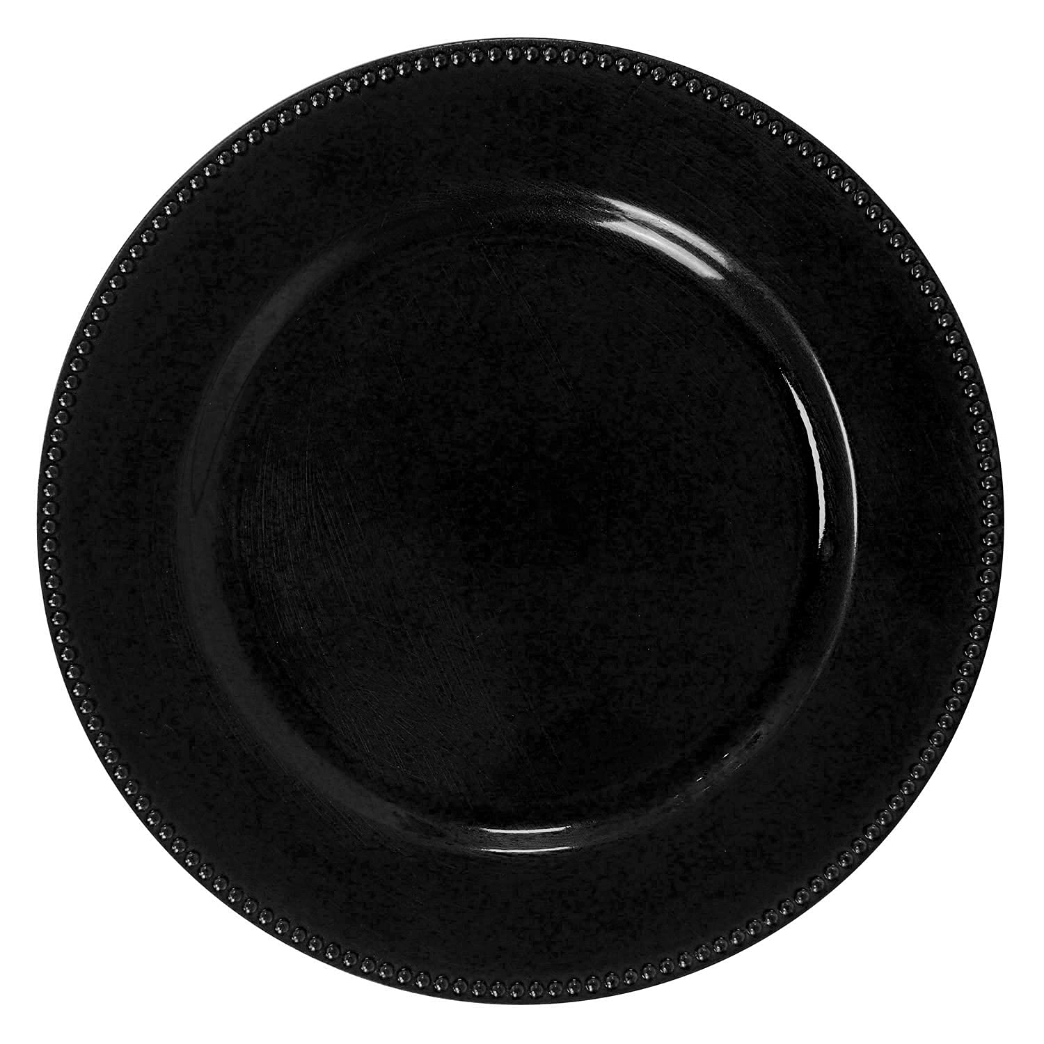 12-Pack Black Plastic Beaded Charger Plates - 13 Inch Round Metallic Wedding & Party Decorations - Elegant Table Setting for Weddings, Banquets & Special Events