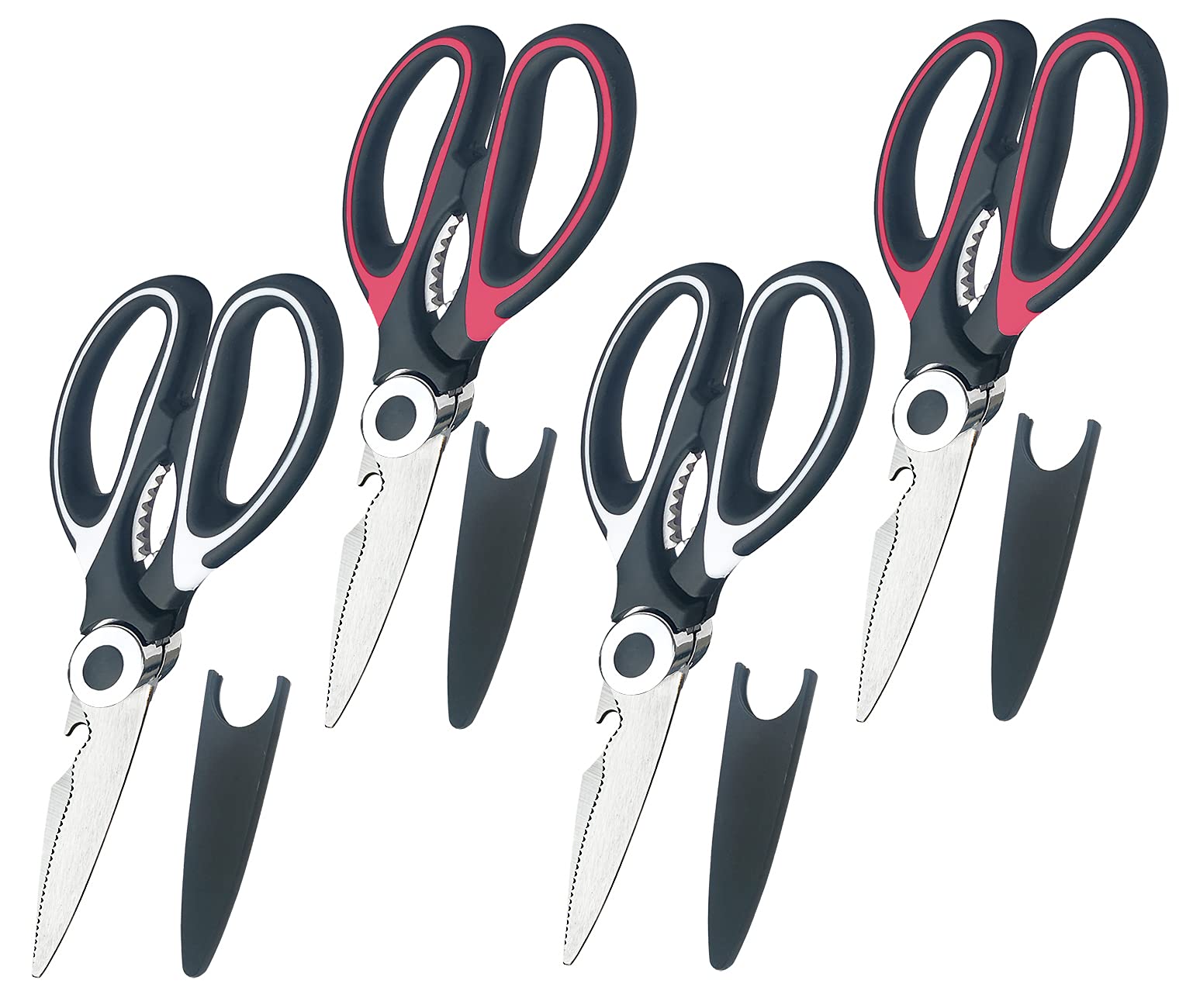 BESTWYA Heavy Duty Stainless Steel Kitchen Scissors - Multipurpose Cooking Shears for Cutting Meat, Herbs & Vegetables (Pack of 4) - Perfect for Meal Prep, Butchering & Food Processing