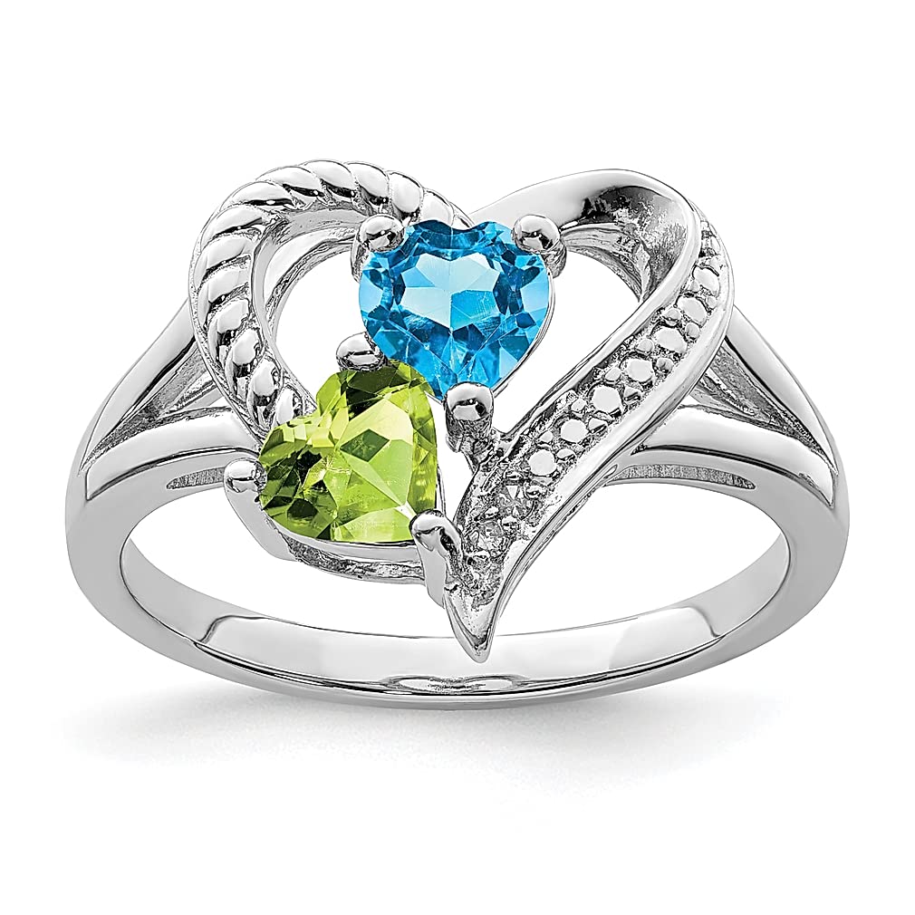 925 Sterling Silver Blue Topaz & Green Peridot Diamond Ring for Women - Elegant Gemstone Band Jewelry, Perfect Gift for Her - Ideal for Anniversaries, Engagements & Special Occasions