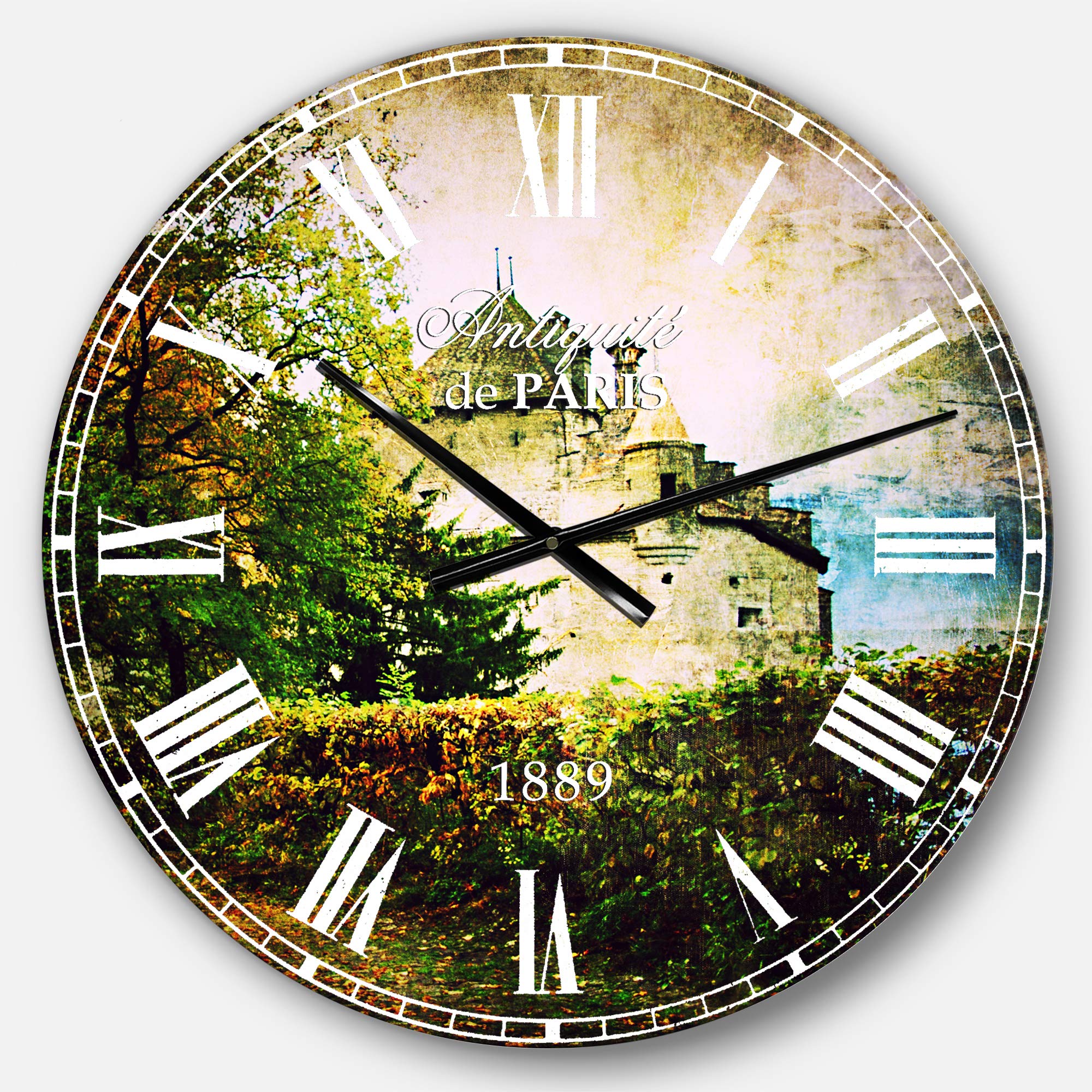 Designart Chillion Castle Wall Art - French Country Round Metal Wall Clock for Home Decor, Living Room, Bedroom & Office | Vintage Style Decorative Clock for Farmhouse, Cottage & Rustic Interiors