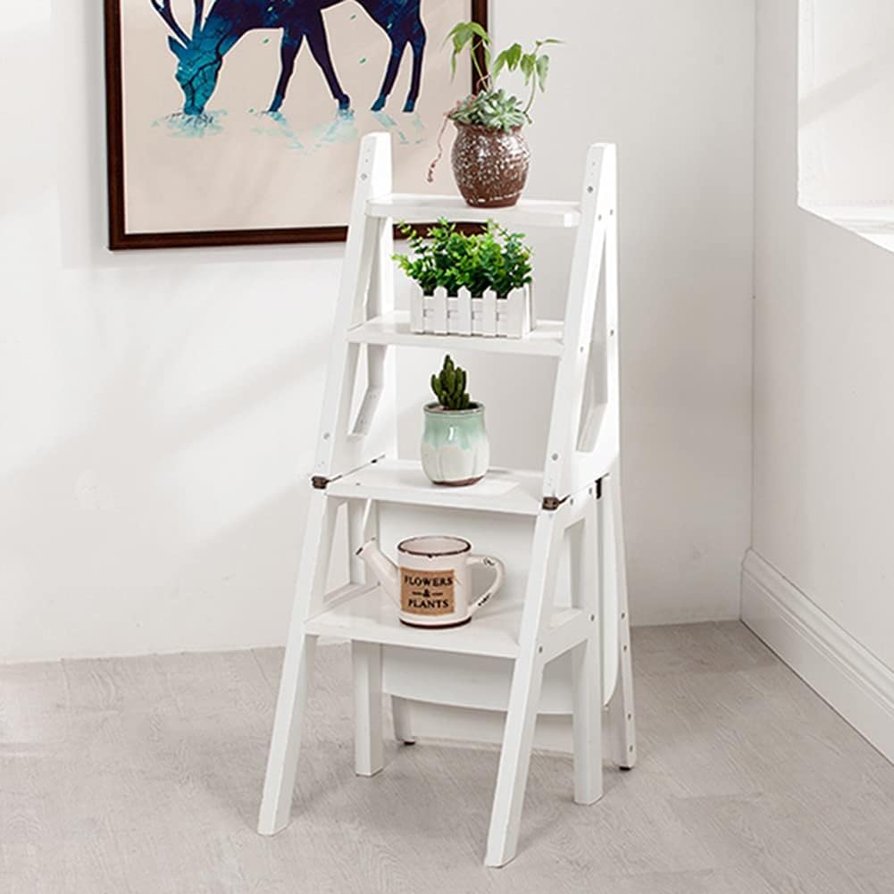 Multi-Functional Convertible Wooden Ladder Chair - Foldable Step Stool for Kitchen, Office & Library - Space-Saving Transforming Stool with Non-Slip Steps (Perfect for Reaching High Shelves, Home Organization & Small Spaces)