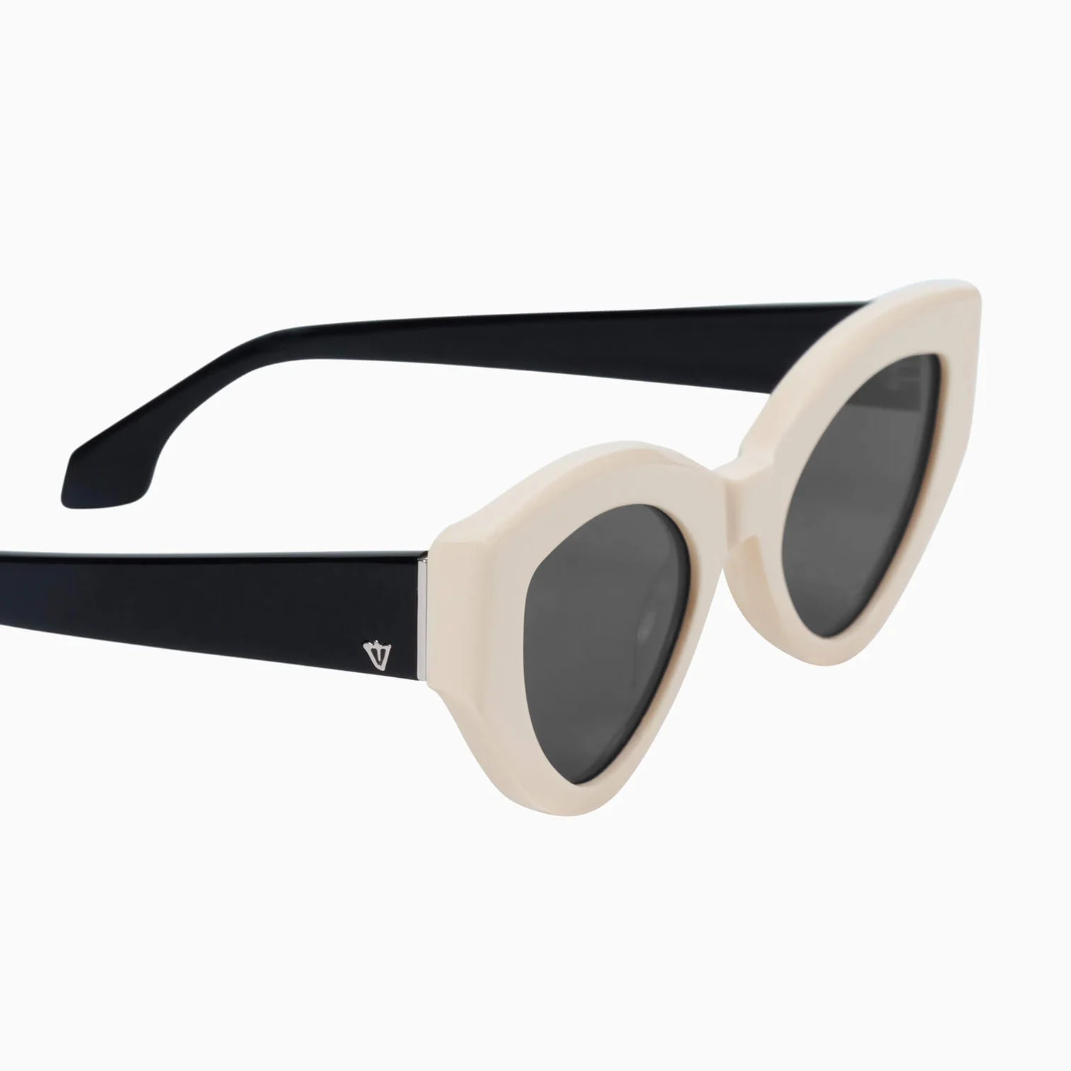 Bones Cream Face Black Temples Sunglasses with Silver Metal Trim & Black Lens - Stylish UV Protection for Outdoor Activities and Fashion