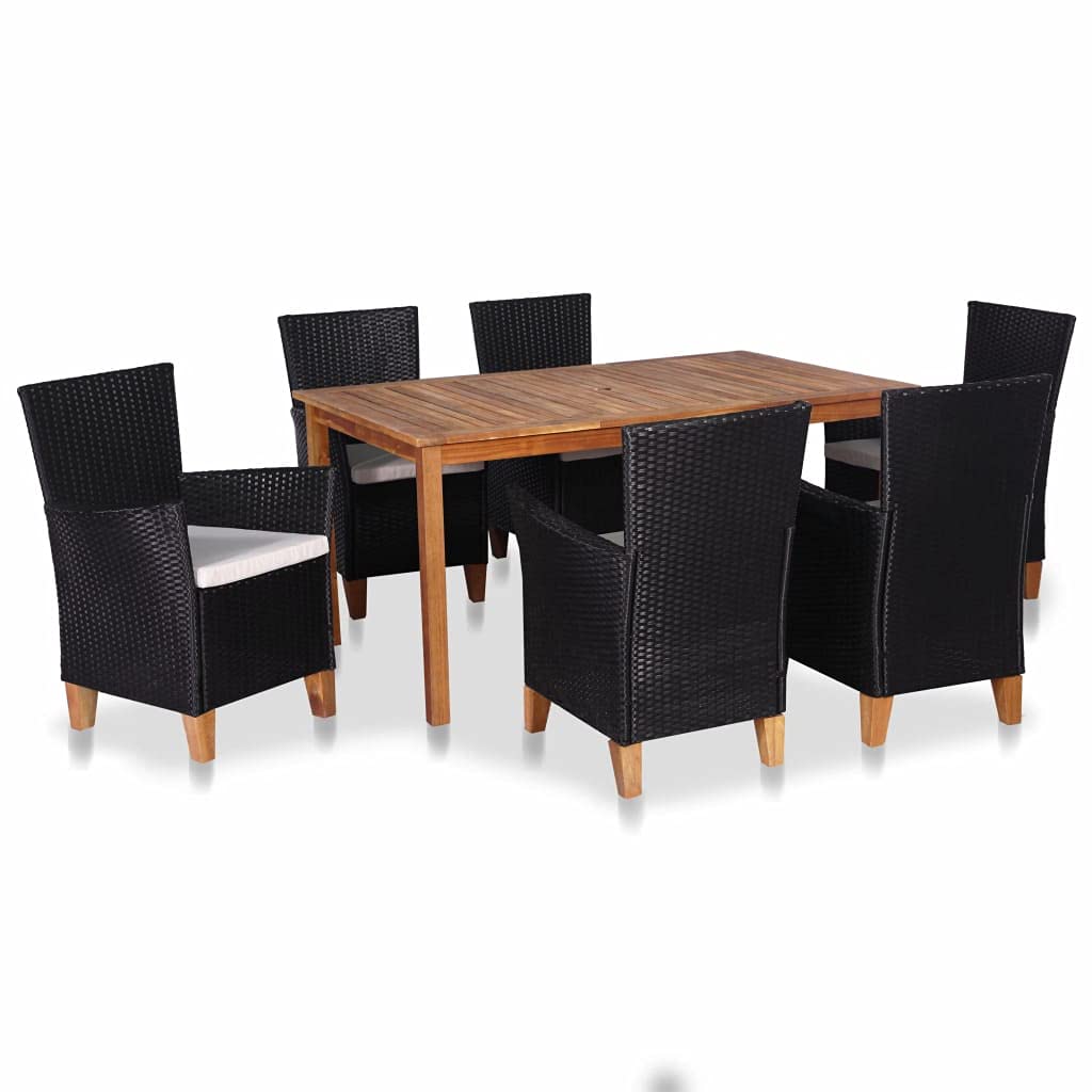 All-Weather 7-Piece PE Wicker Patio Furniture Set - Outdoor Sectional Sofa & Dining Set in Black/Brown | Durable Poly Rattan for Garden, Backyard & Poolside Relaxation