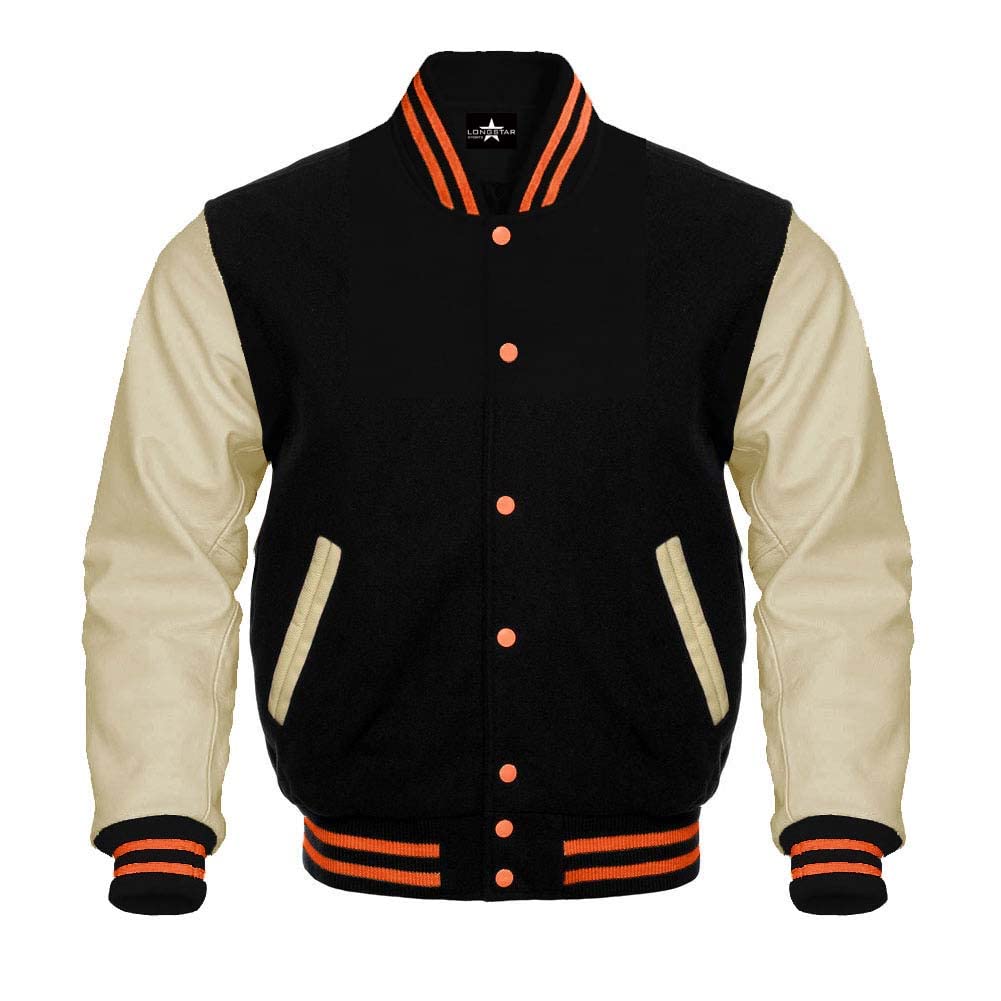 Authentic Baseball Varsity Bomber Jacket - Genuine Leather Sleeves & Premium Wool Body (Black/Red) | Letterman School Jacket for Sports Teams & Casual Wear